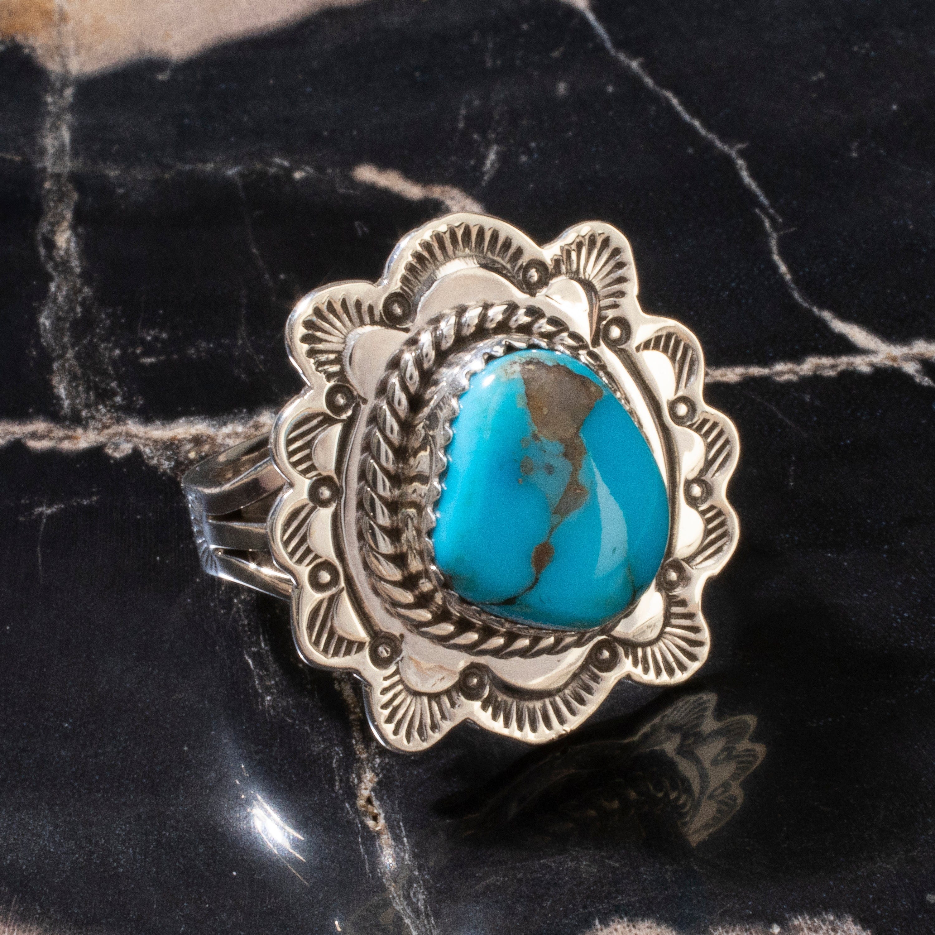 Kalifano Native American Jewelry 10 Joe Piaso Jr. Sleeping Beauty Turquoise Navajo USA Native American Made 925 Sterling Silver Ring NAR600.077.10