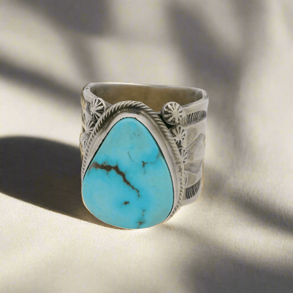 Kalifano Native American Jewelry 12 Tillie Jon Kingman Turquoise Navajo USA Native American Made 925 Sterling Silver Ring NAR1800.034.12