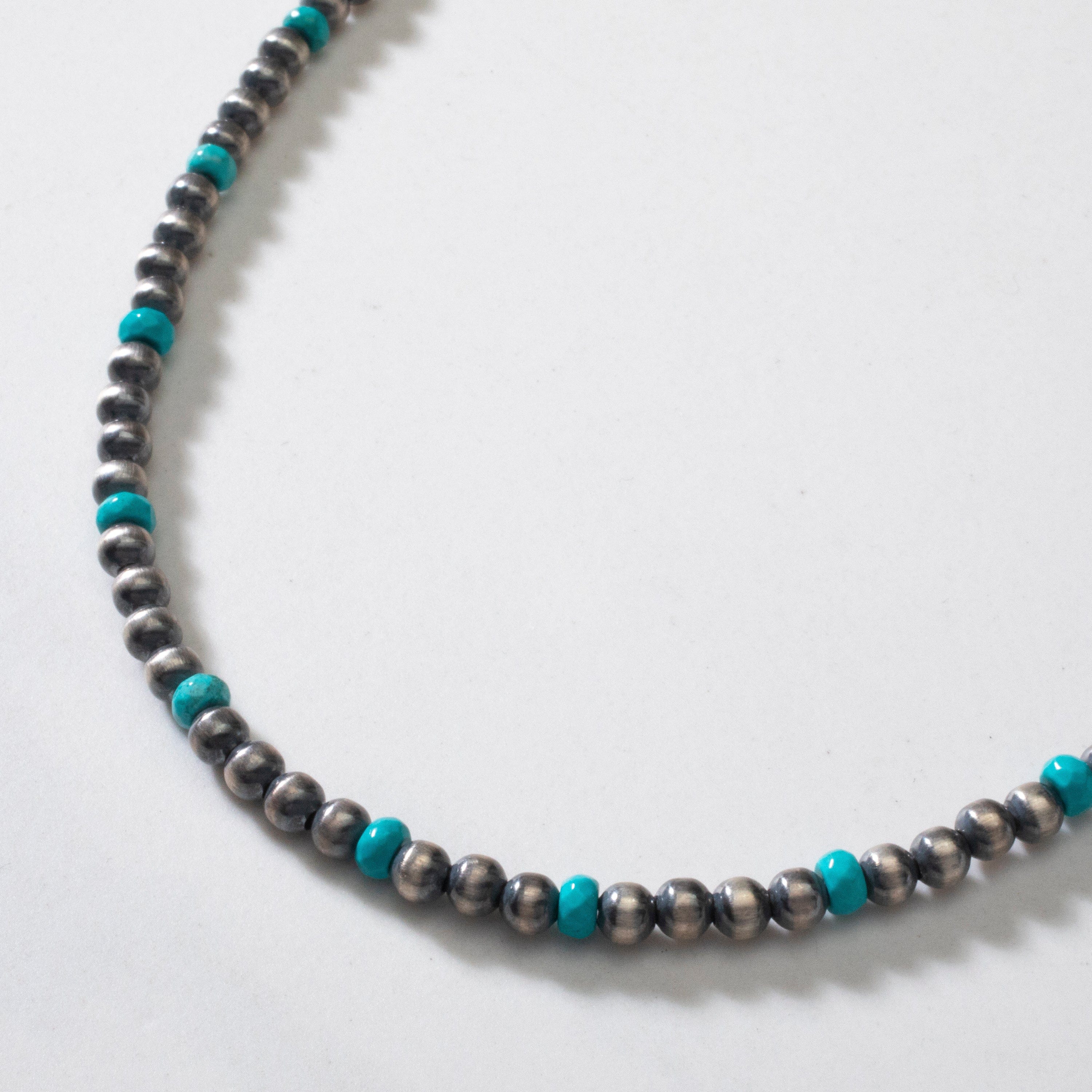 Kalifano Native American Jewelry 16" Single Strand 4mm Navajo Pearl & Turquoise USA Native American Made 925 Sterling Silver Necklace NAN450.012