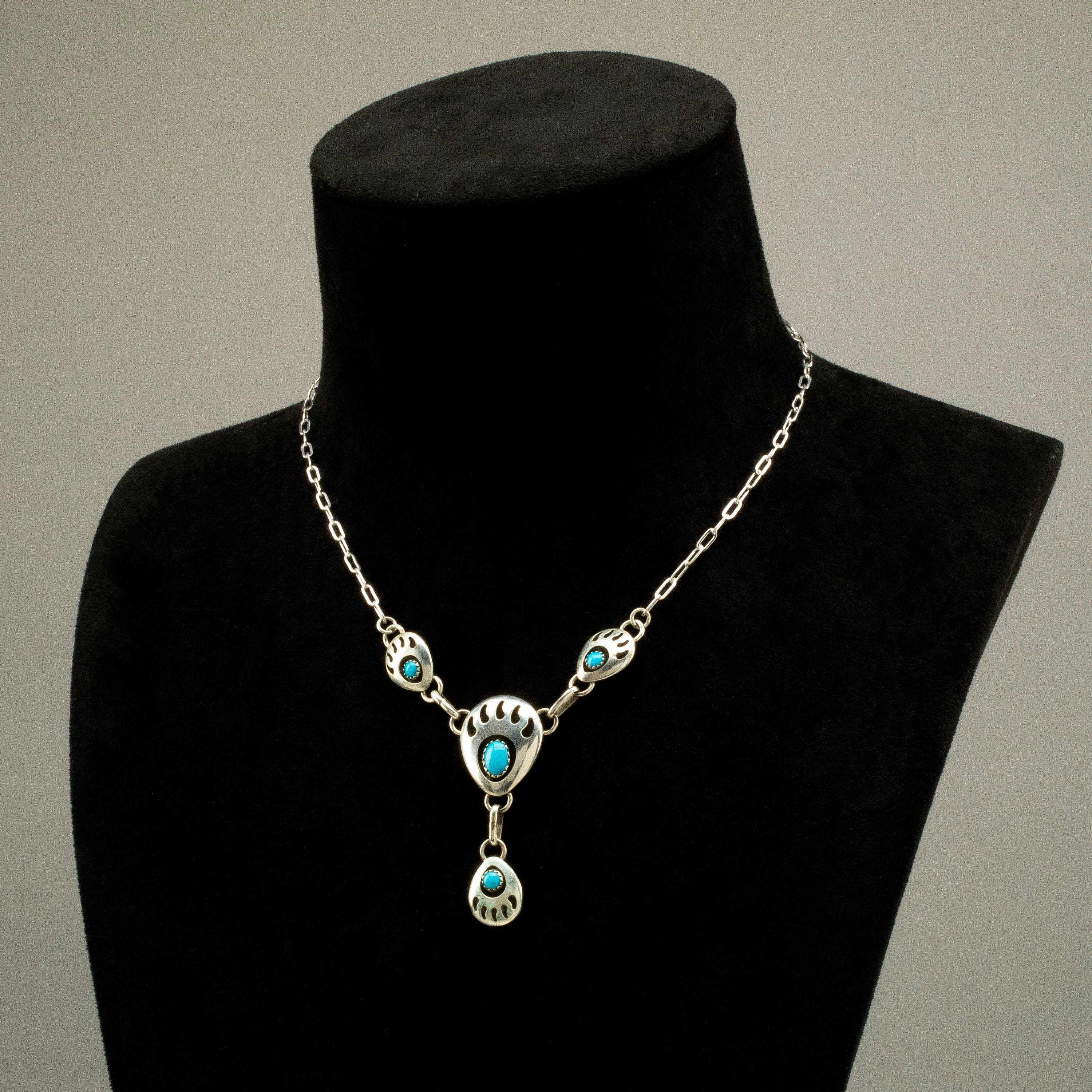 Fabulous STERLING & TURQUOISE Bear Claw Design Vintage Necklace Set - Ruby  Lane