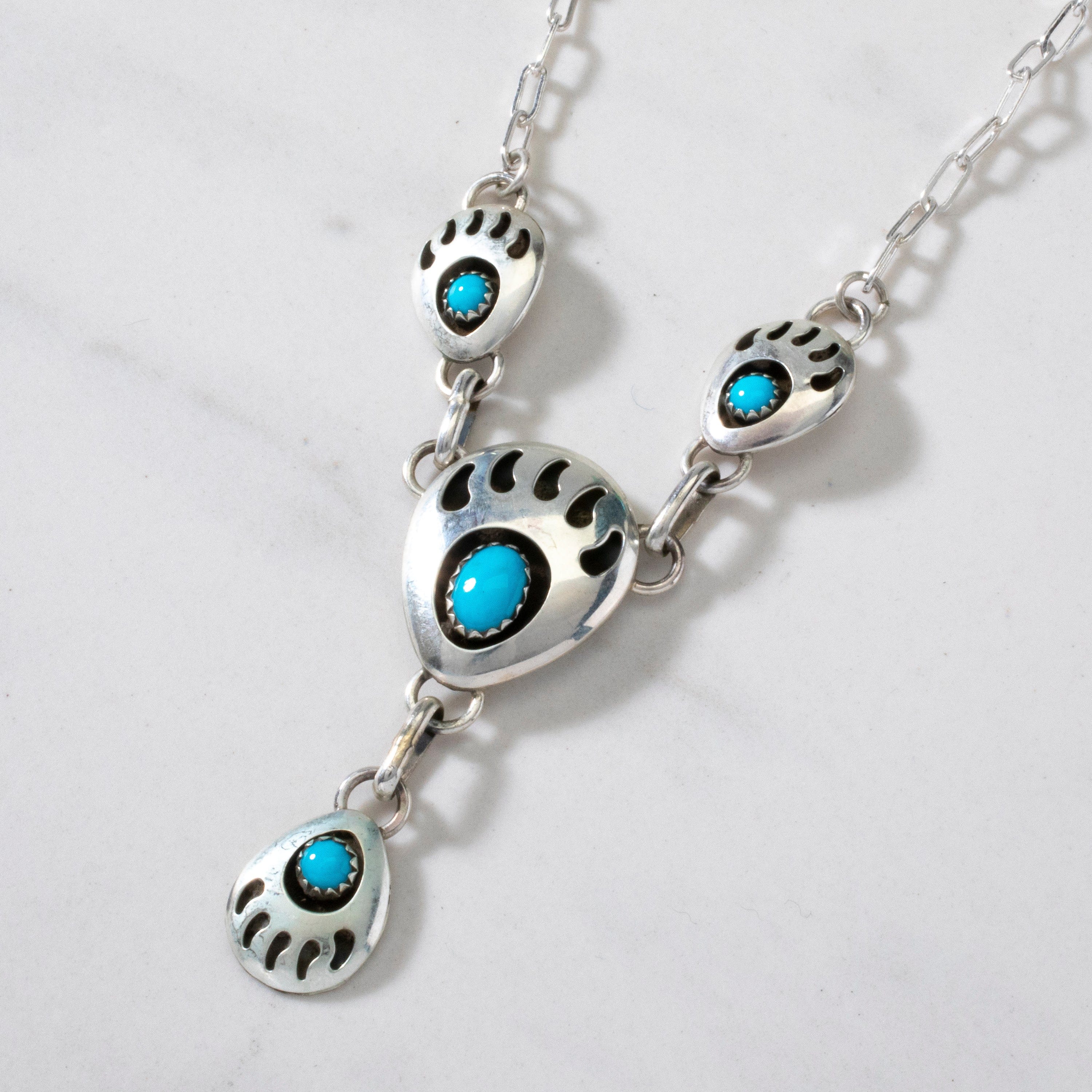 Kalifano Native American Jewelry 16" Sleeping Beauty Turquoise Bear Claw USA Native American Made 925 Sterling Silver Necklace NAN300.011