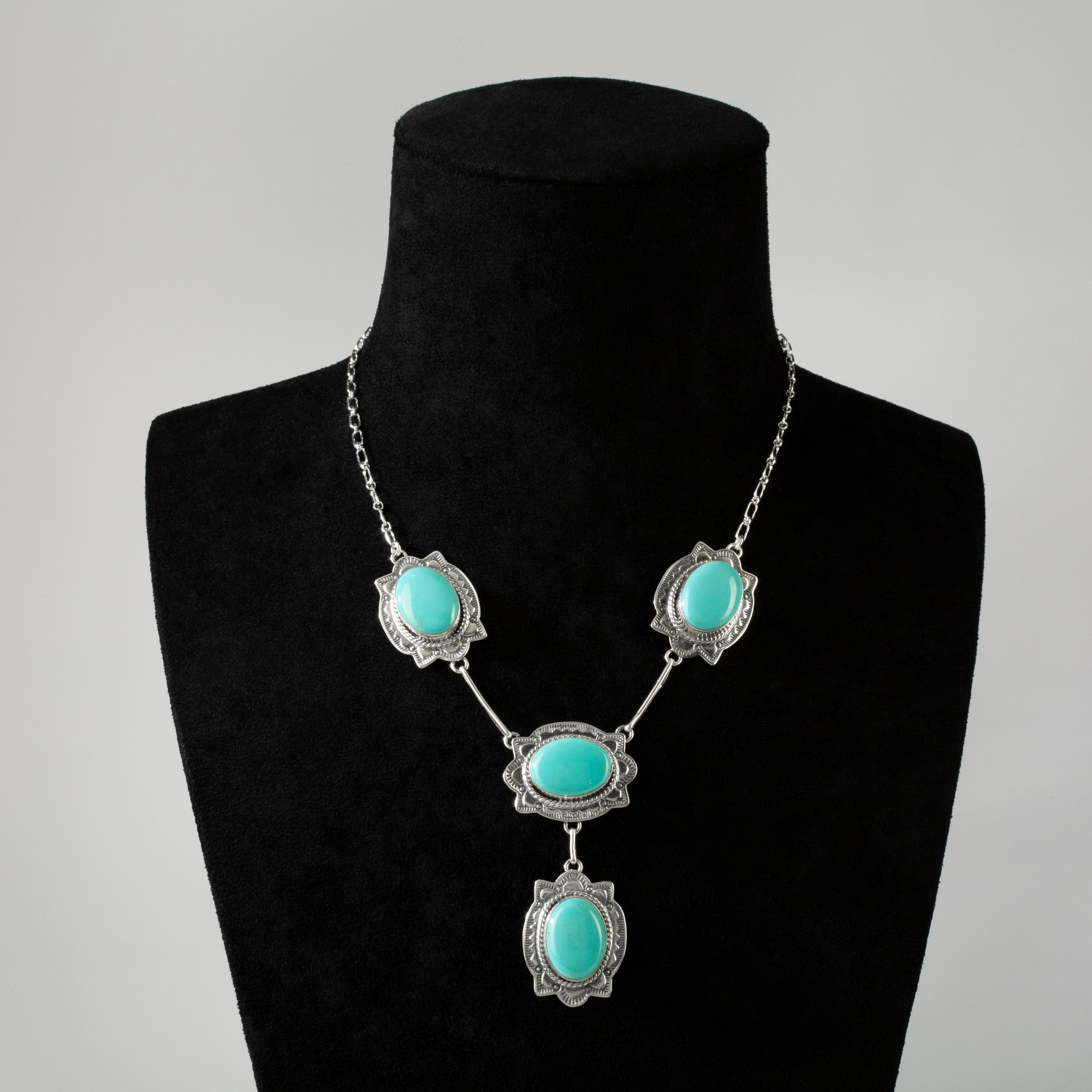 Kalifano Native American Jewelry 18" Kingman Turquoise Jose Piaso Jr. USA Native American Made 925 Sterling Silver Chain Link Necklace NAN4000.001