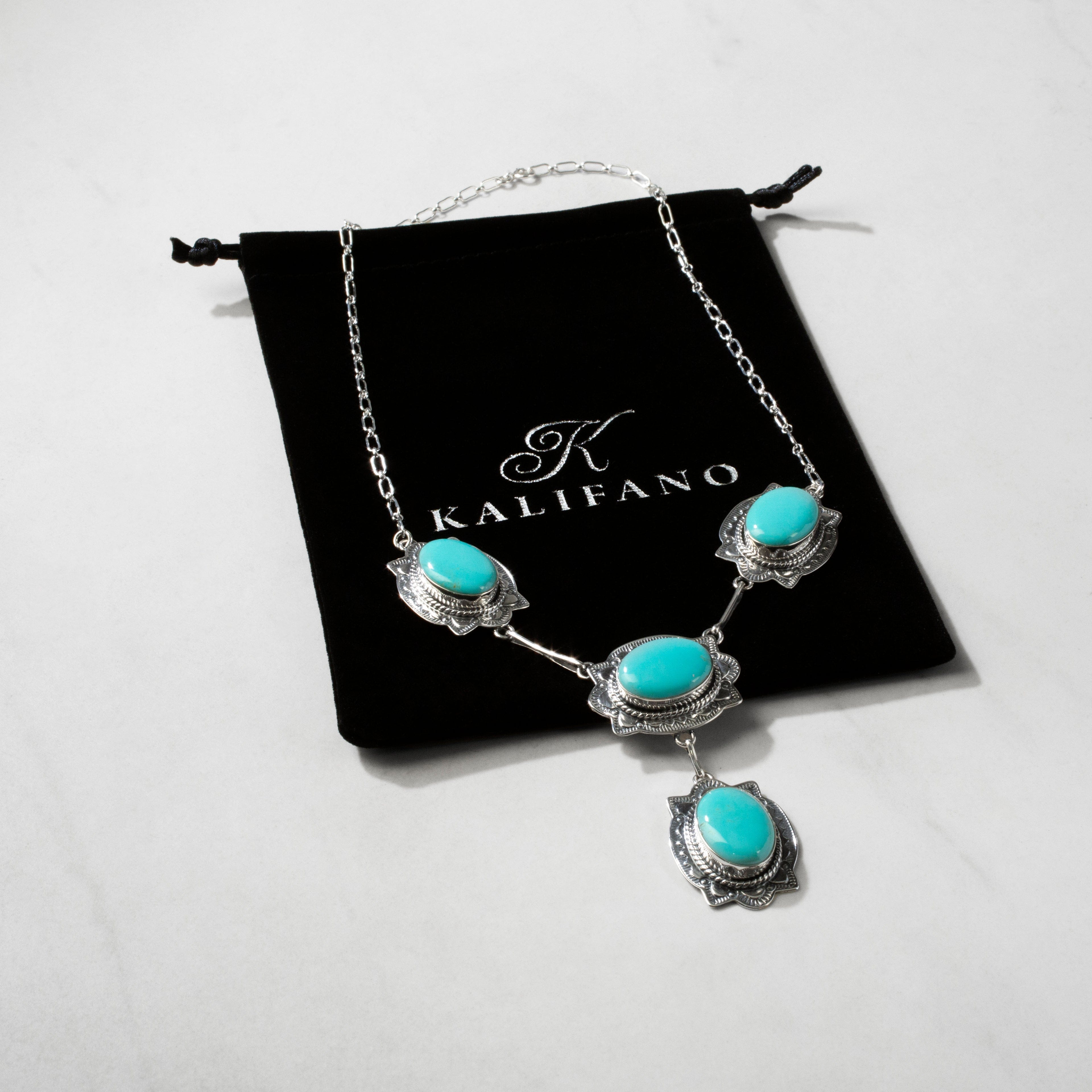 Kalifano Native American Jewelry 18" Kingman Turquoise Jose Piaso Jr. USA Native American Made 925 Sterling Silver Chain Link Necklace NAN4000.001