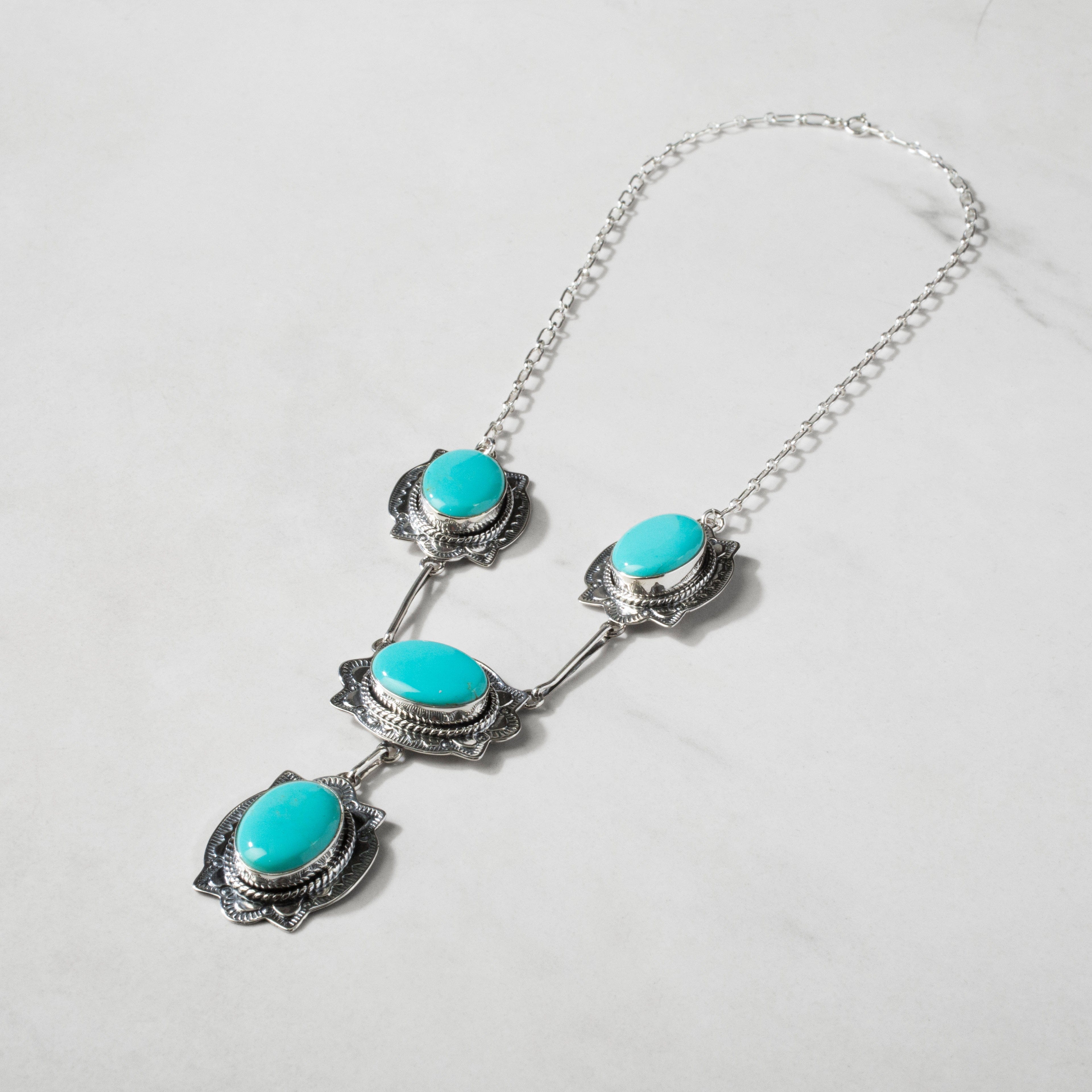 Kalifano Native American Jewelry 18" Kingman Turquoise Jose Piaso Jr. USA Native American Made 925 Sterling Silver Chain Link Necklace NAN4000.001