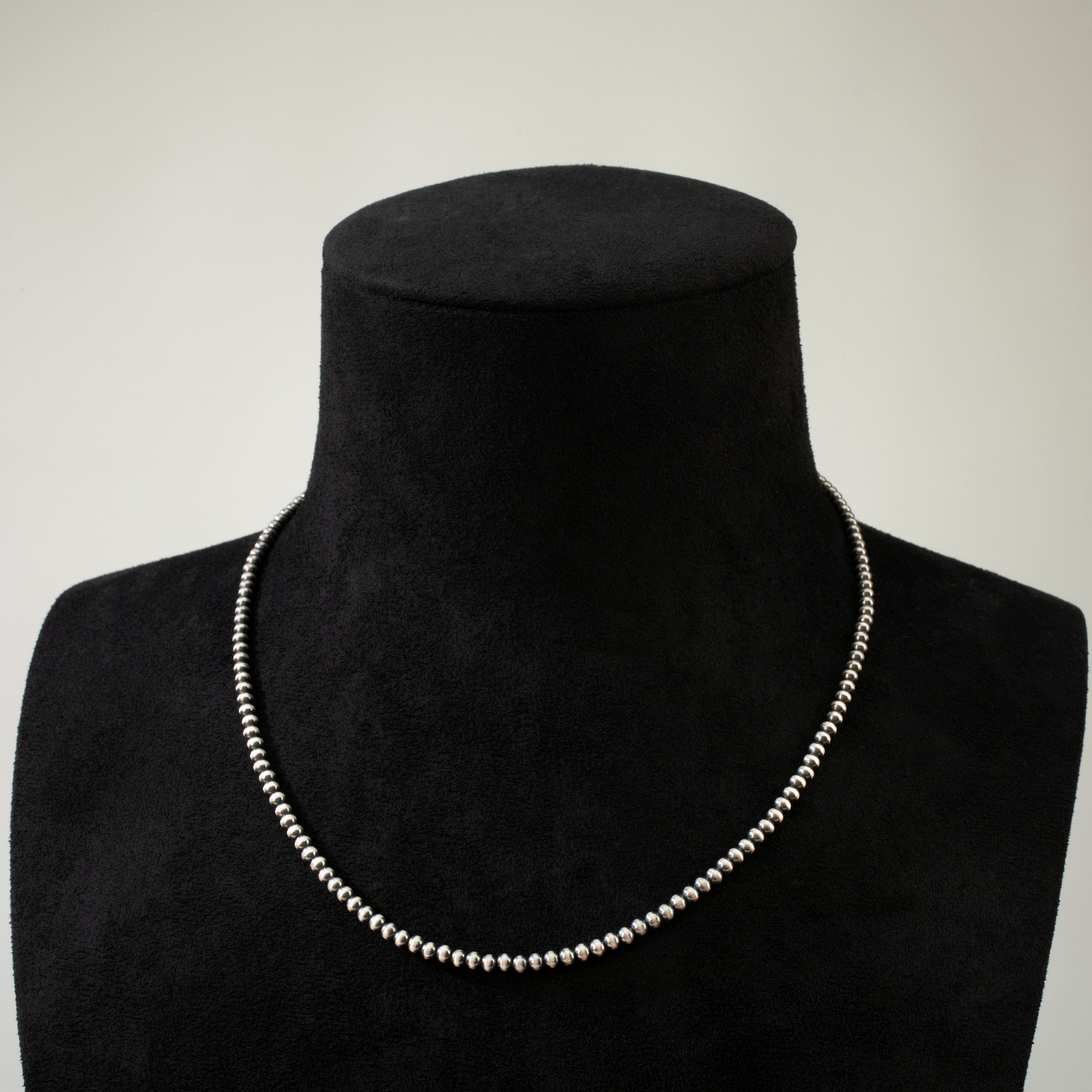 Kalifano Native American Jewelry 18" Single Strand 3mm Navajo Pearl USA Native American Made 925 Sterling Silver Necklace NAN500.022