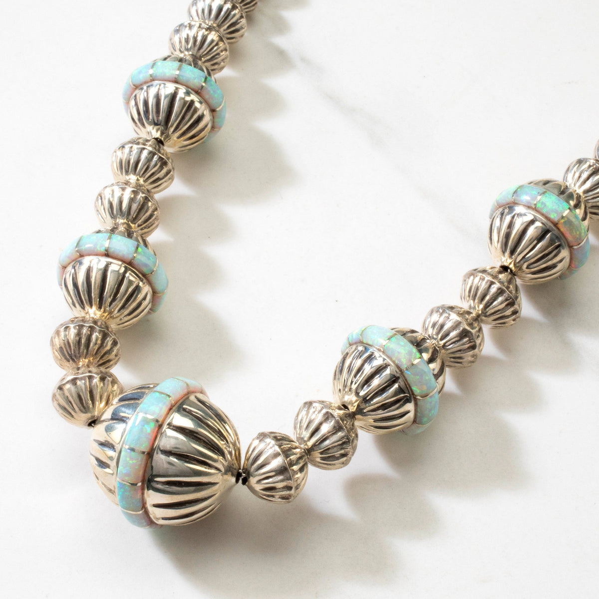 Kalifano Native American Jewelry 21" Graduated Navajo Pearls with Opal Inlay USA Native American Made 925 Sterling Silver Necklace NAN2900.005