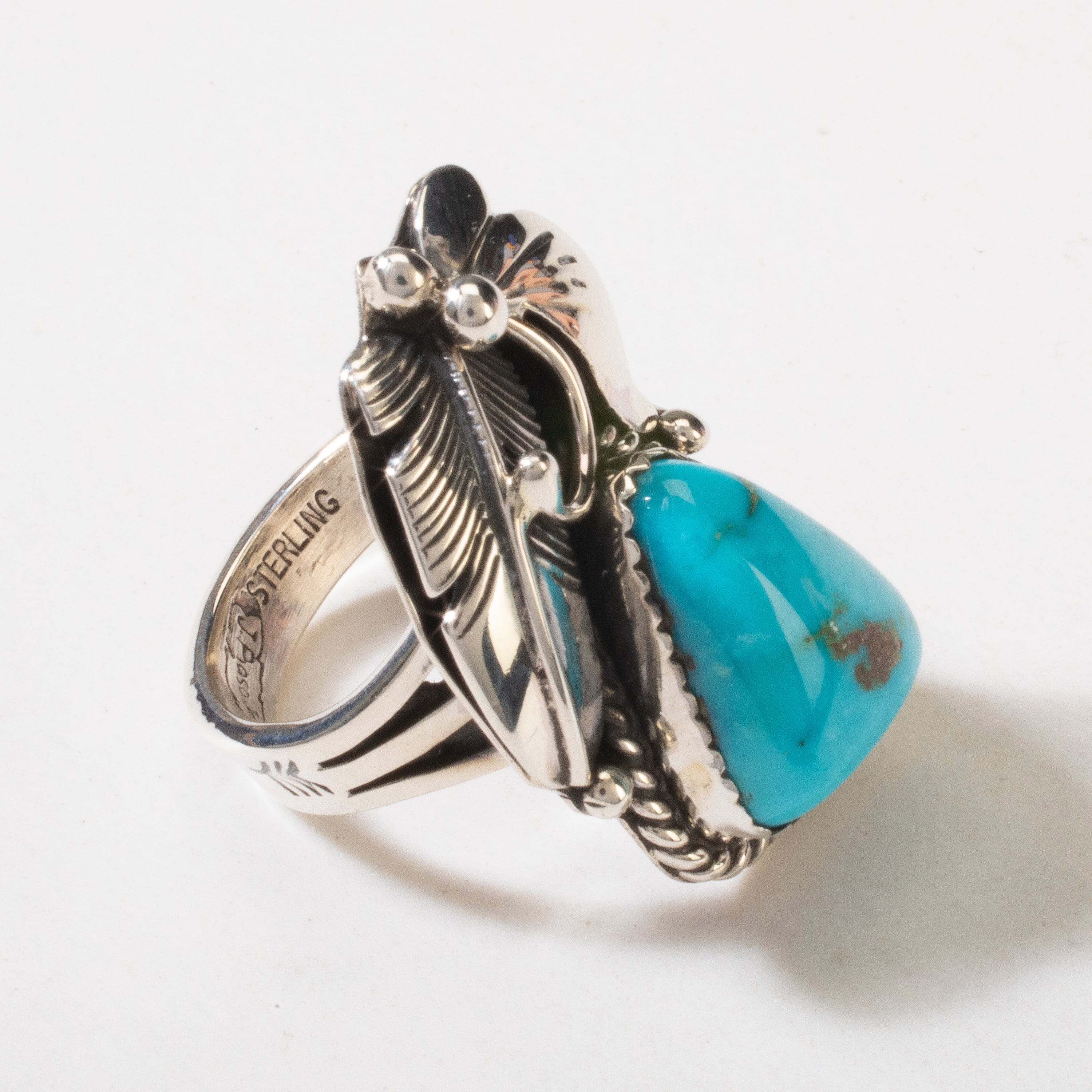 Kalifano Native American Jewelry 6 Joe Piaso Jr. Sleeping Beauty Turquoise Feather Navajo USA Native American Made 925 Sterling Silver Ring NAR600.051.6