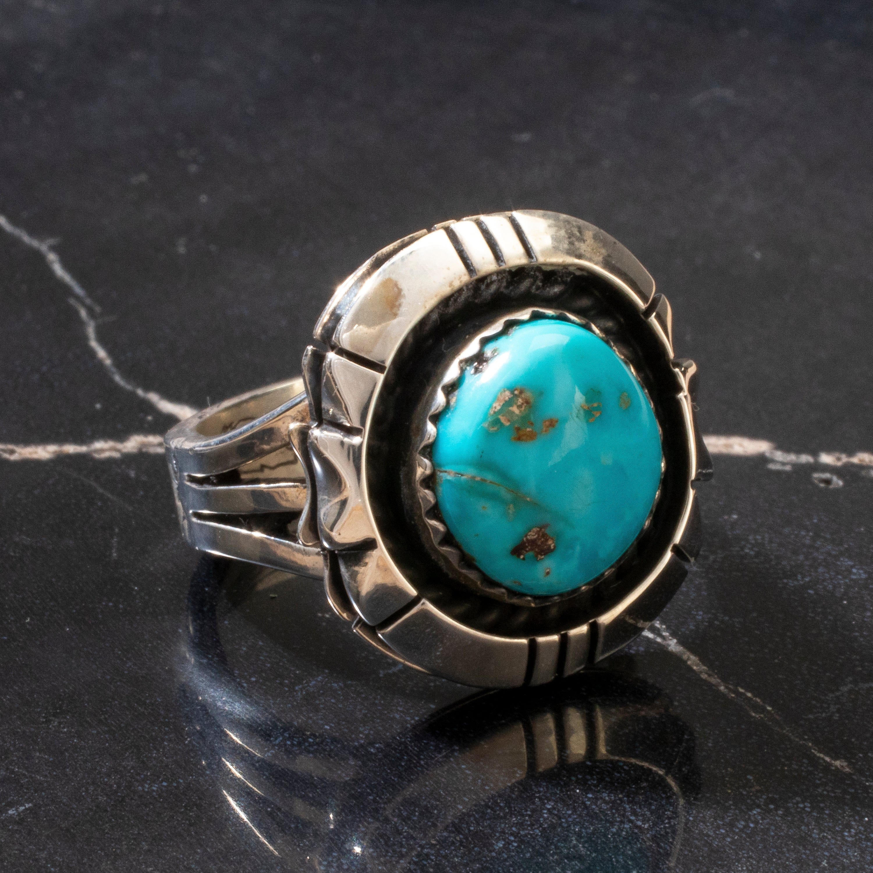 Kalifano Native American Jewelry 6 Joe Piaso Jr. Sleeping Beauty Turquoise Feather Navajo USA Native American Made 925 Sterling Silver Ring NAR600.052.6