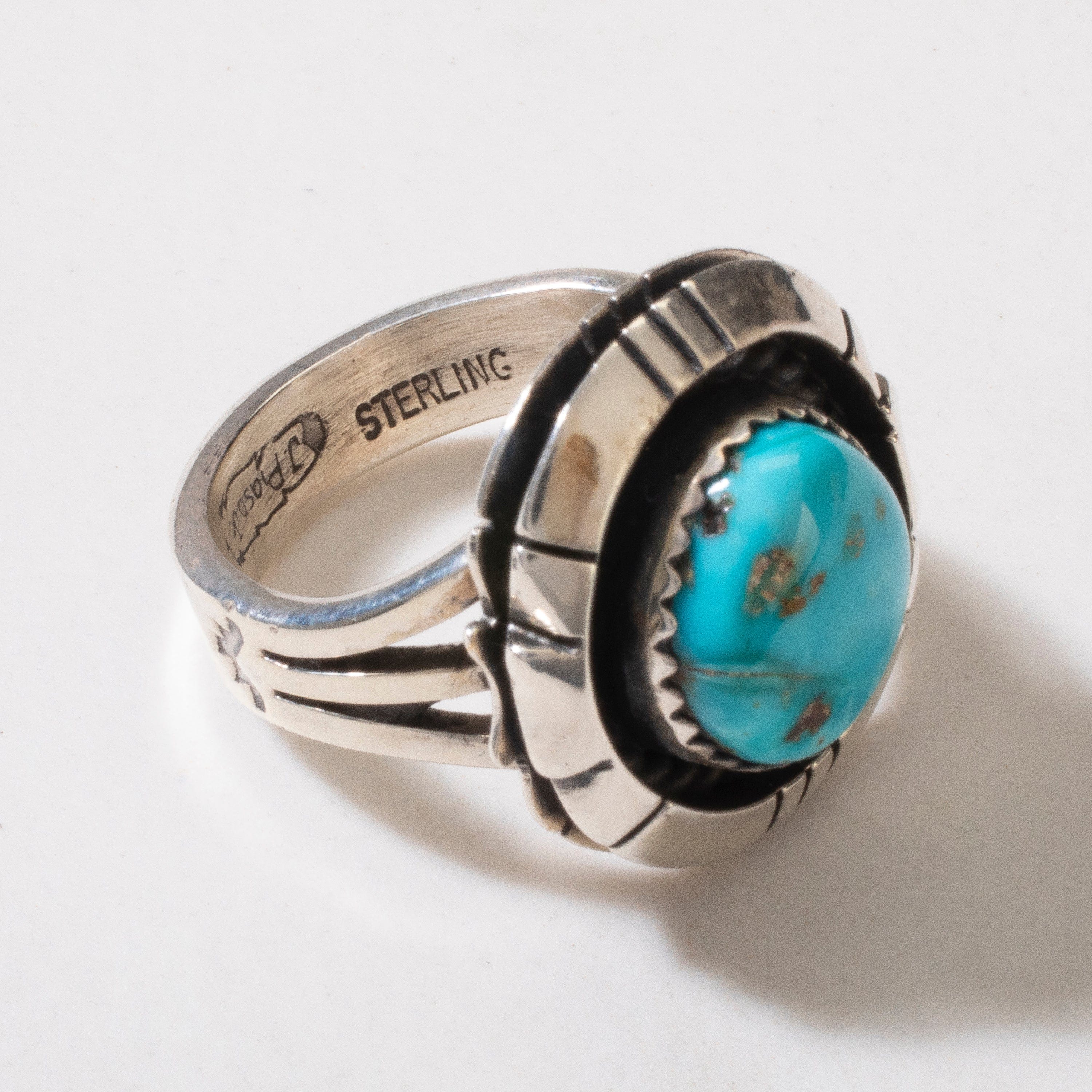 Kalifano Native American Jewelry 6 Joe Piaso Jr. Sleeping Beauty Turquoise Feather Navajo USA Native American Made 925 Sterling Silver Ring NAR600.052.6
