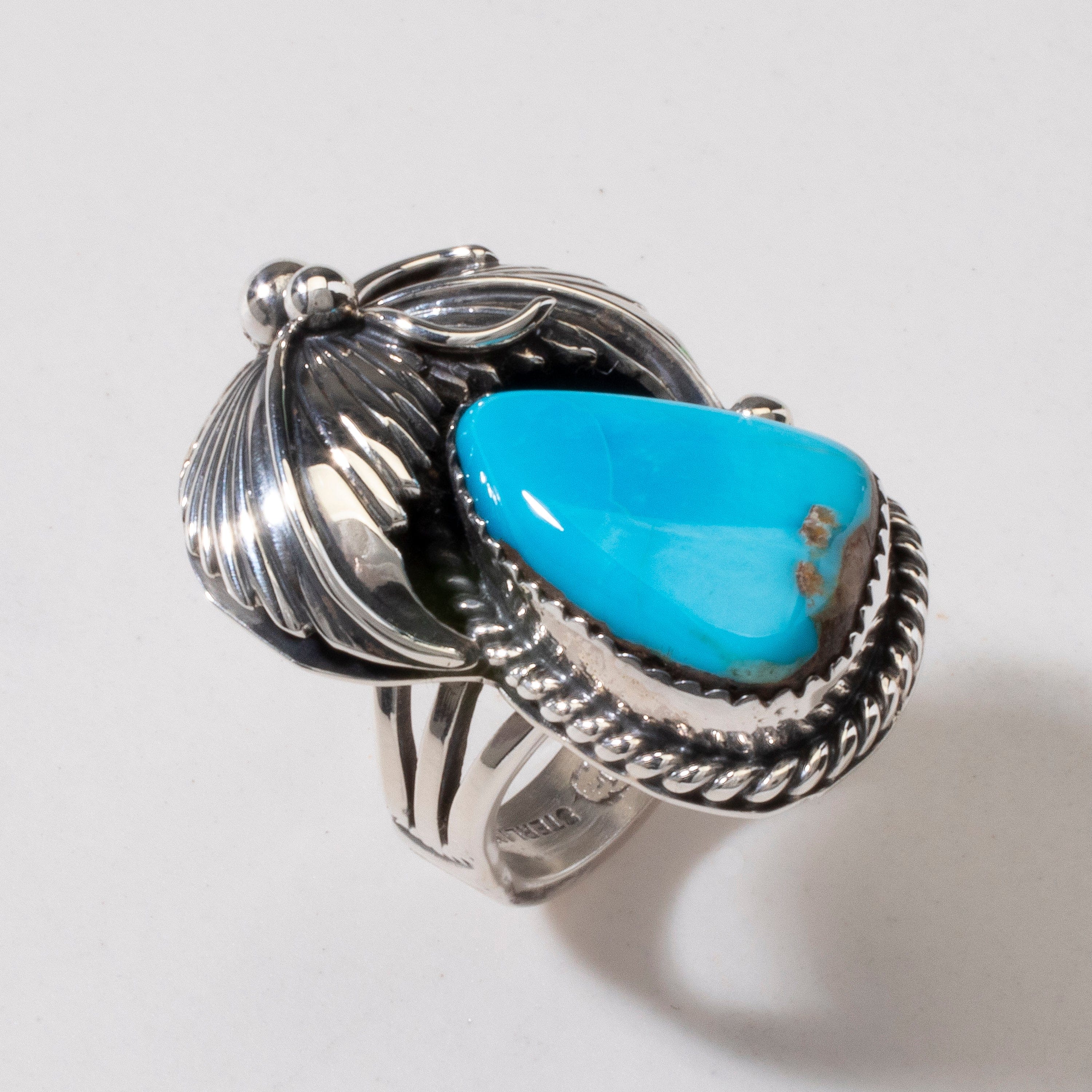 Kalifano Native American Jewelry 6 Joe Piaso Jr. Sleeping Beauty Turquoise Feather Navajo USA Native American Made 925 Sterling Silver Ring NAR700.033.6