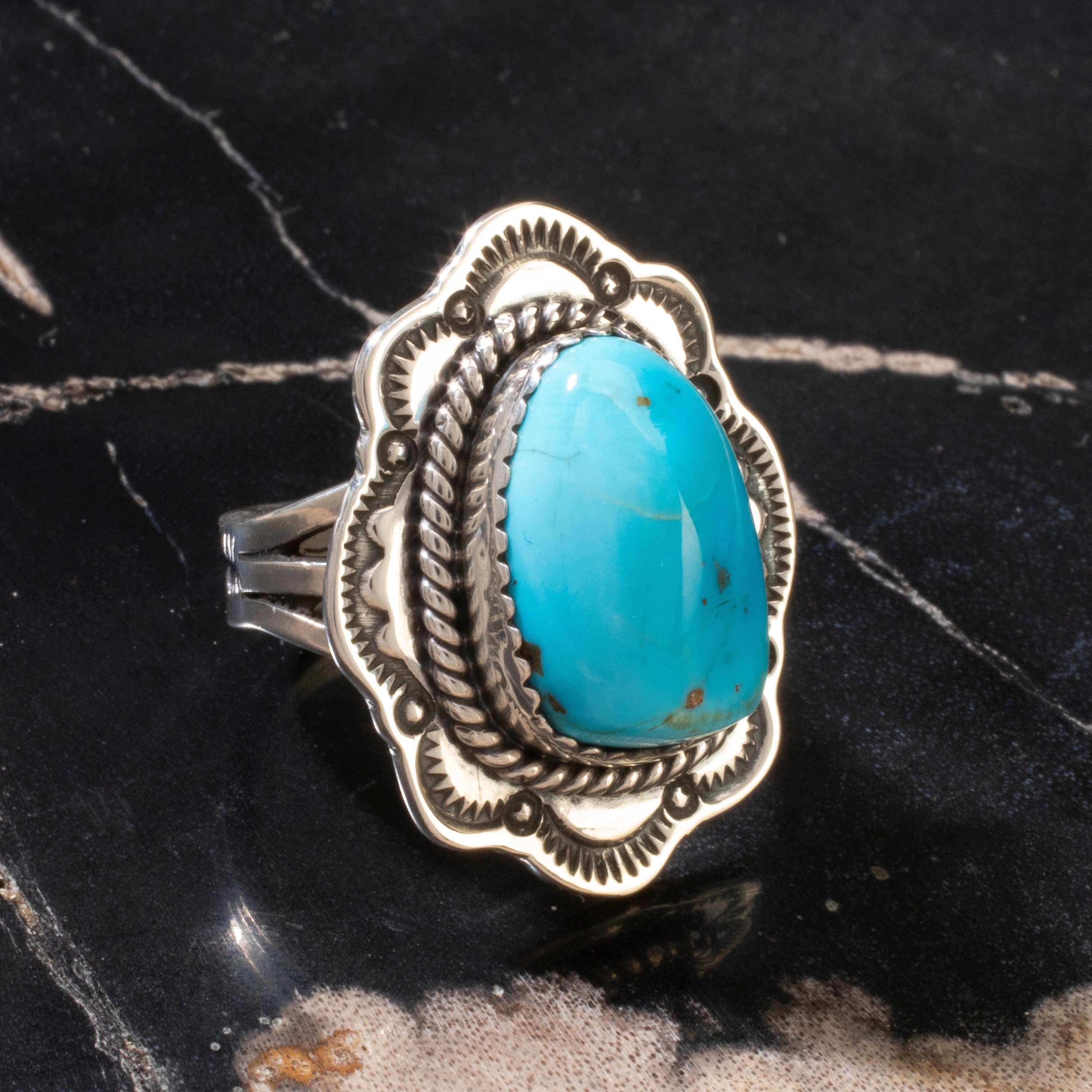 Navajo Hand Crafted Sleeping outlet Beauty Turquoise Sterling Ring Sz. 7 by C.Etsitty #R8