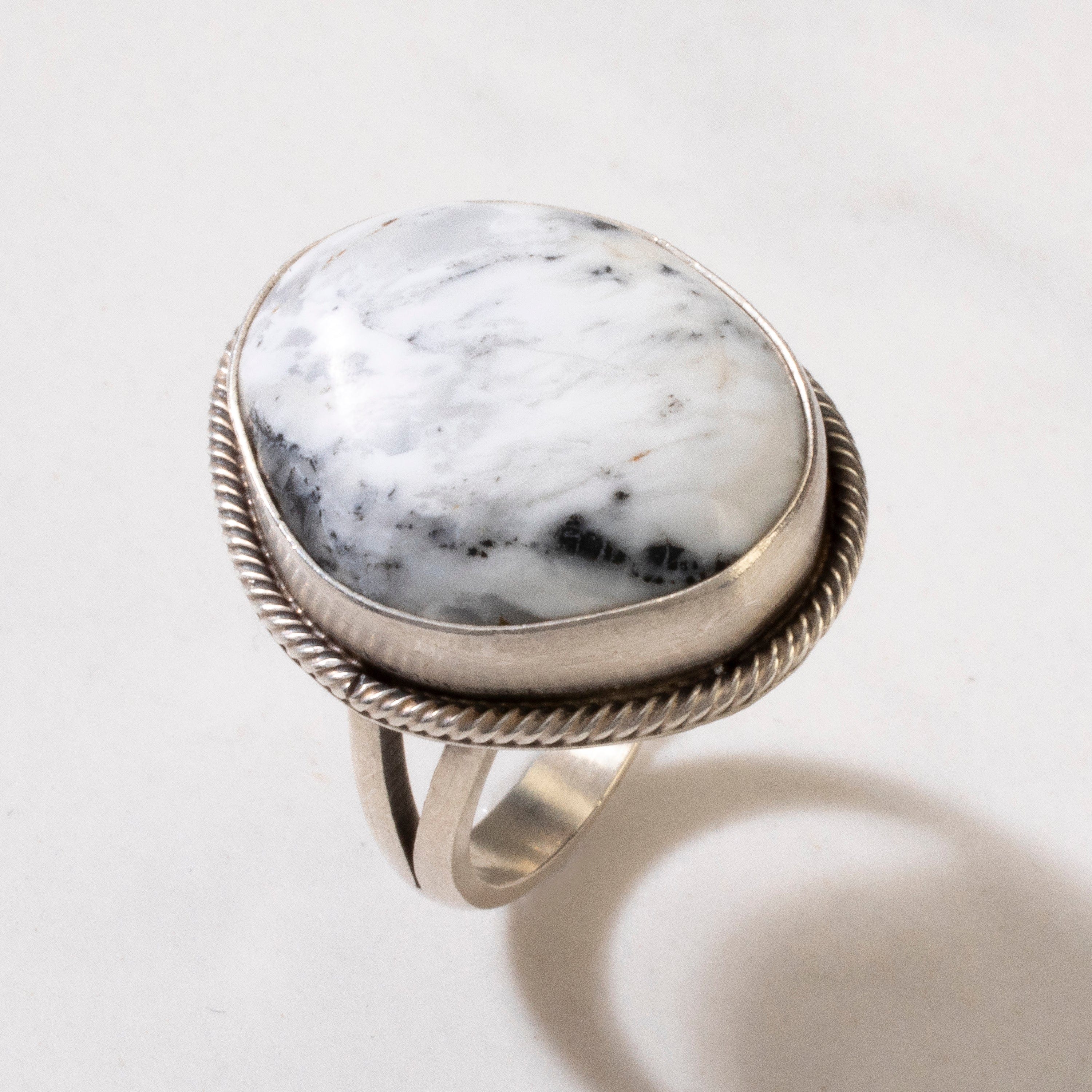 Kalifano Native American Jewelry 6 Scott Skeets White Buffalo Turquoise Round Navajo USA Native American Made 925 Sterling Silver Ring NAR500.083.6