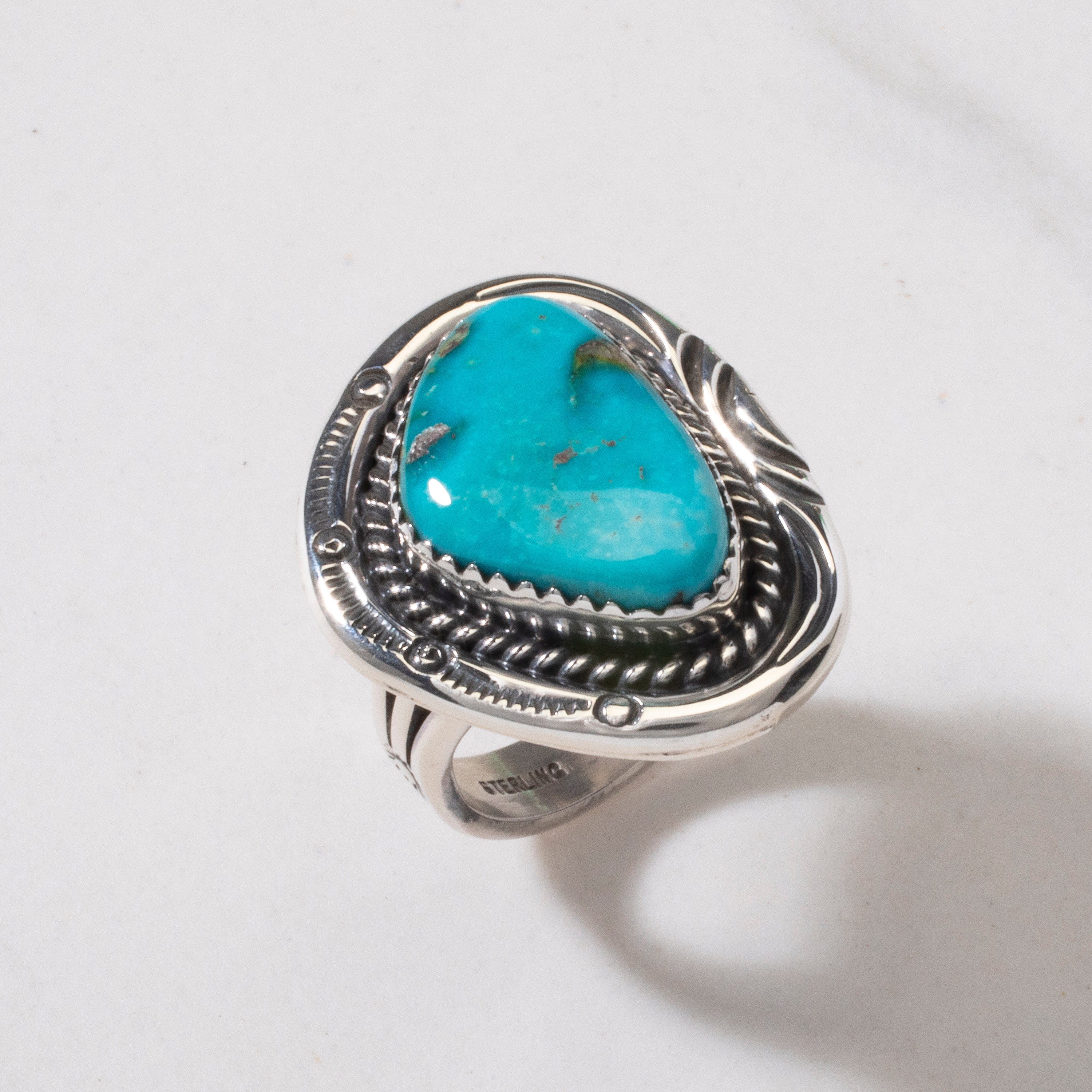 Kalifano Native American Jewelry 7 Joe Piaso Jr. King Manassa Turquoise Navajo USA Native American Made 925 Sterling Silver Ring NAR700.041.7