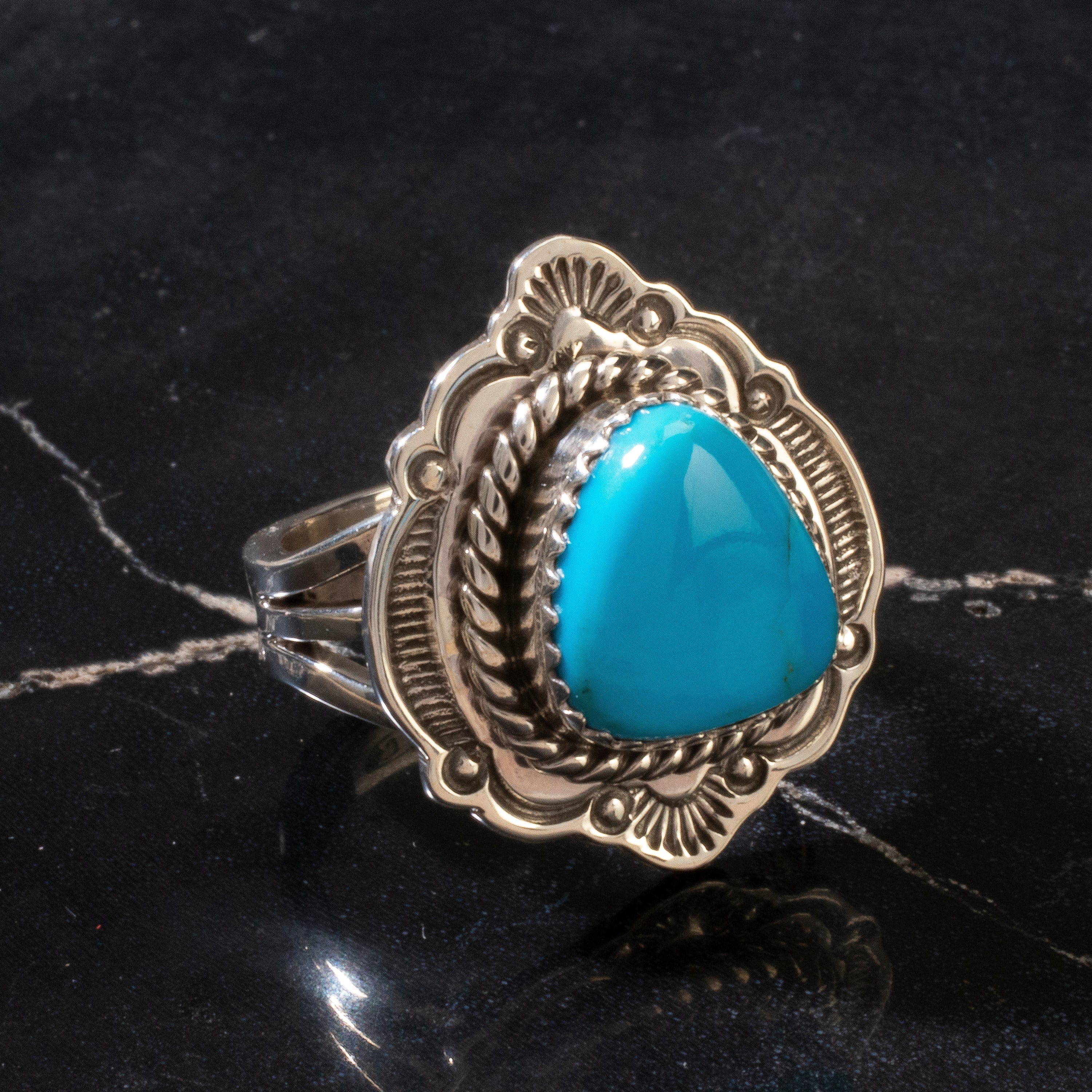 Kalifano Native American Jewelry 7 Joe Piaso Jr. Sleeping Beauty Turquoise Navajo USA Native American Made 925 Sterling Silver Ring NAR500.081.7