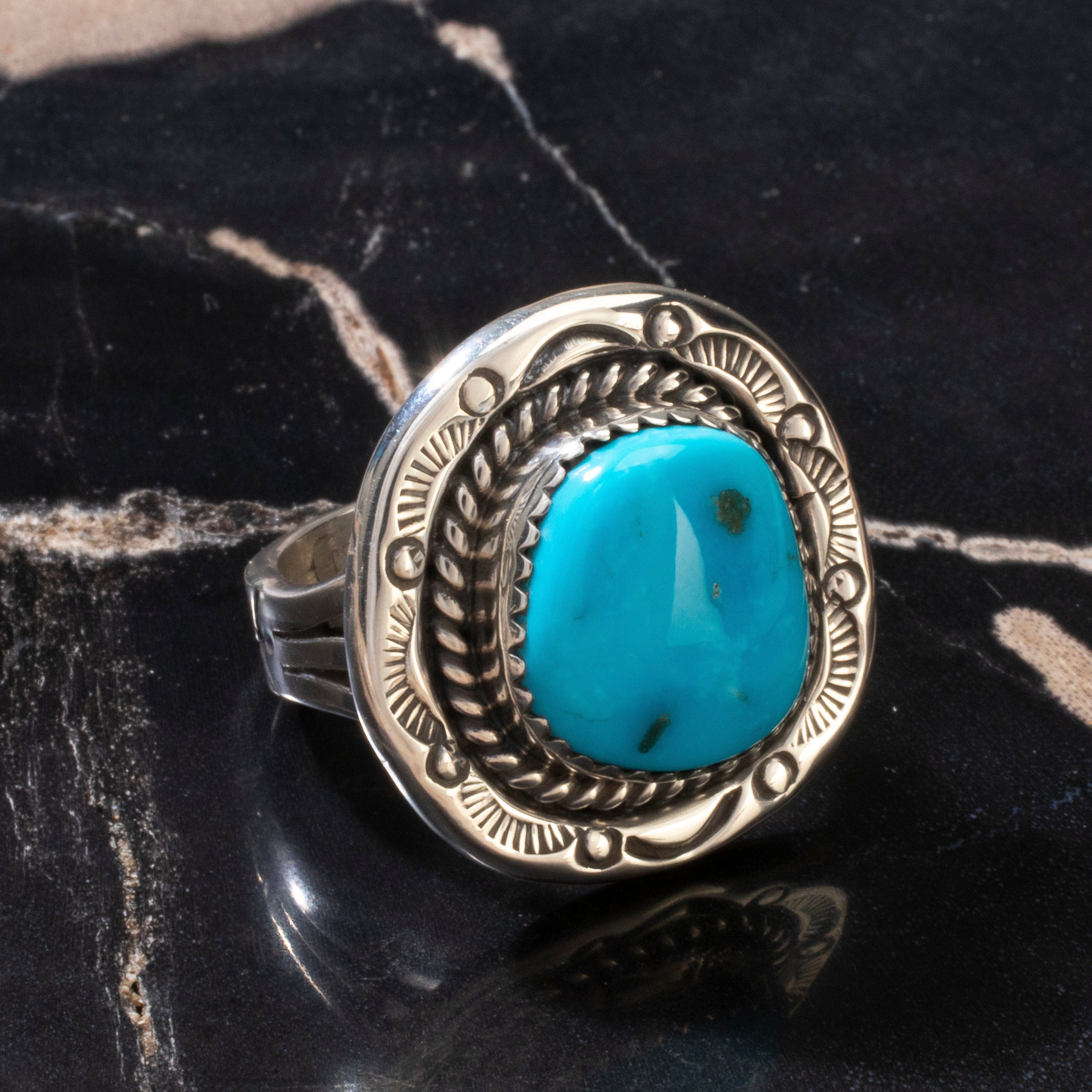 Kalifano Native American Jewelry 7 Joe Piaso Jr. Sleeping Beauty Turquoise Navajo USA Native American Made 925 Sterling Silver Ring NAR600.059.7