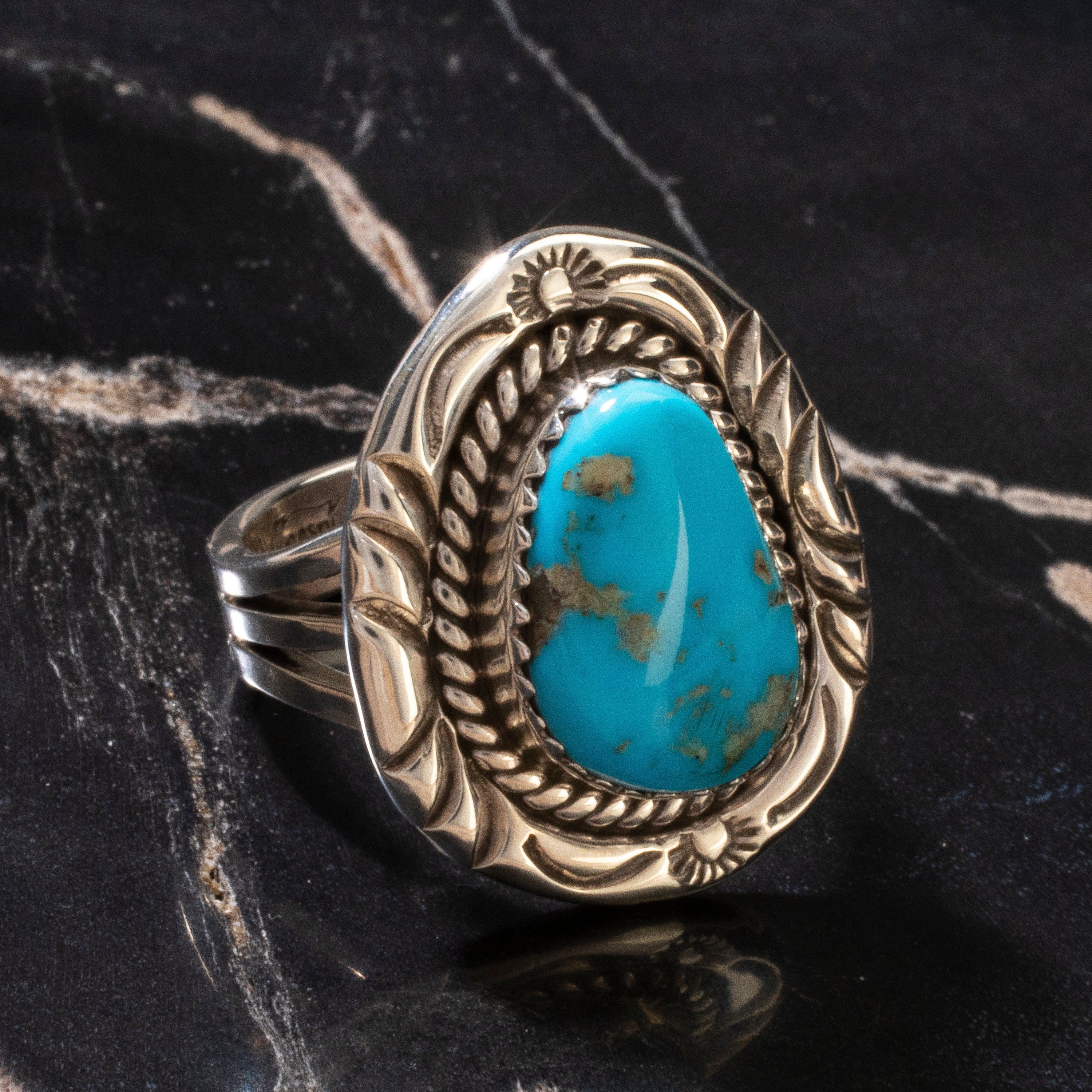 Kalifano Native American Jewelry 7 Joe Piaso Jr. Sleeping Beauty Turquoise Navajo USA Native American Made 925 Sterling Silver Ring NAR600.062.7