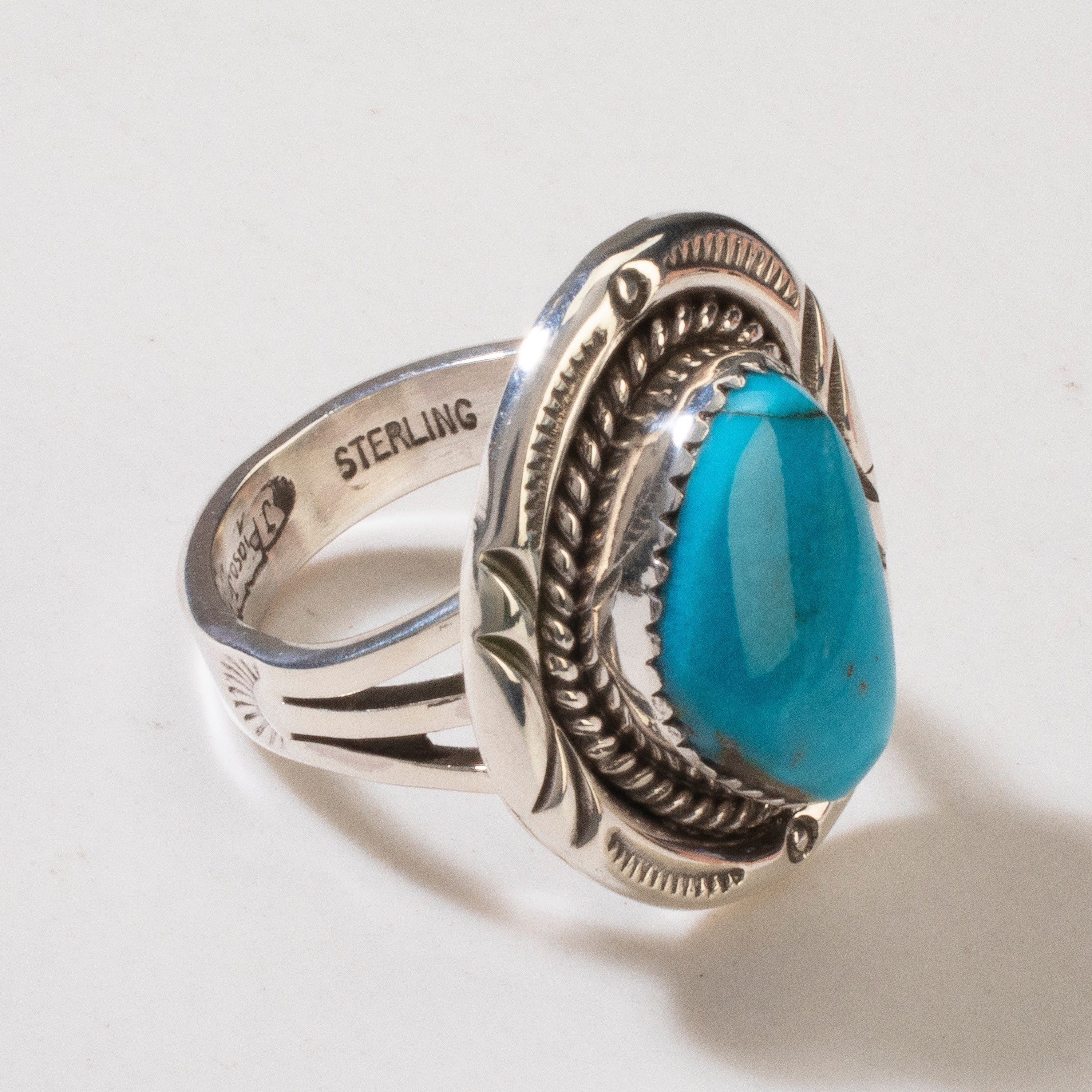 Kalifano Native American Jewelry 7 Joe Piaso Jr. Sleeping Beauty Turquoise Navajo USA Native American Made 925 Sterling Silver Ring NAR600.067.7