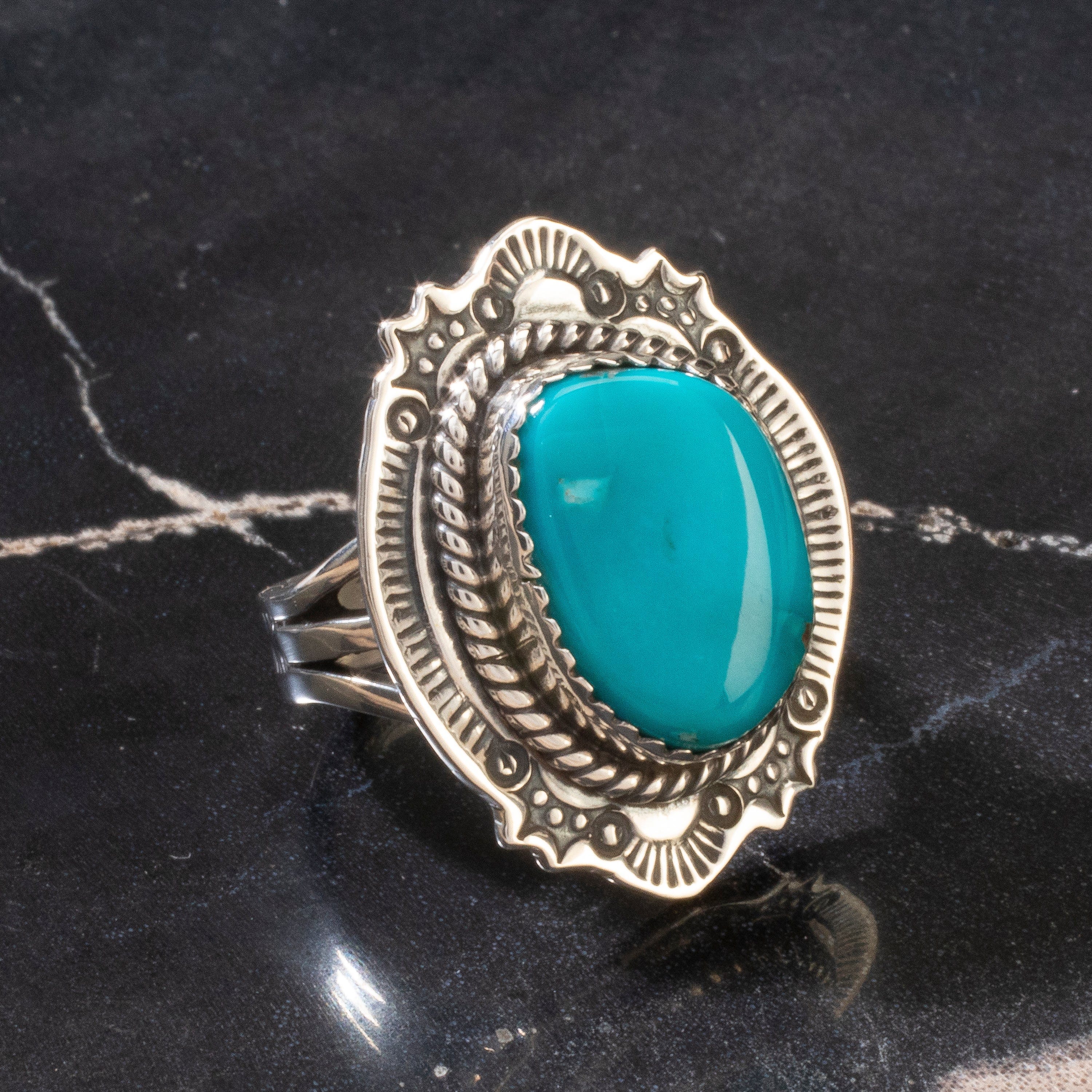 Kalifano Native American Jewelry 7 Joe Piaso Jr. Sleeping Beauty Turquoise Navajo USA Native American Made 925 Sterling Silver Ring NAR600.068.7