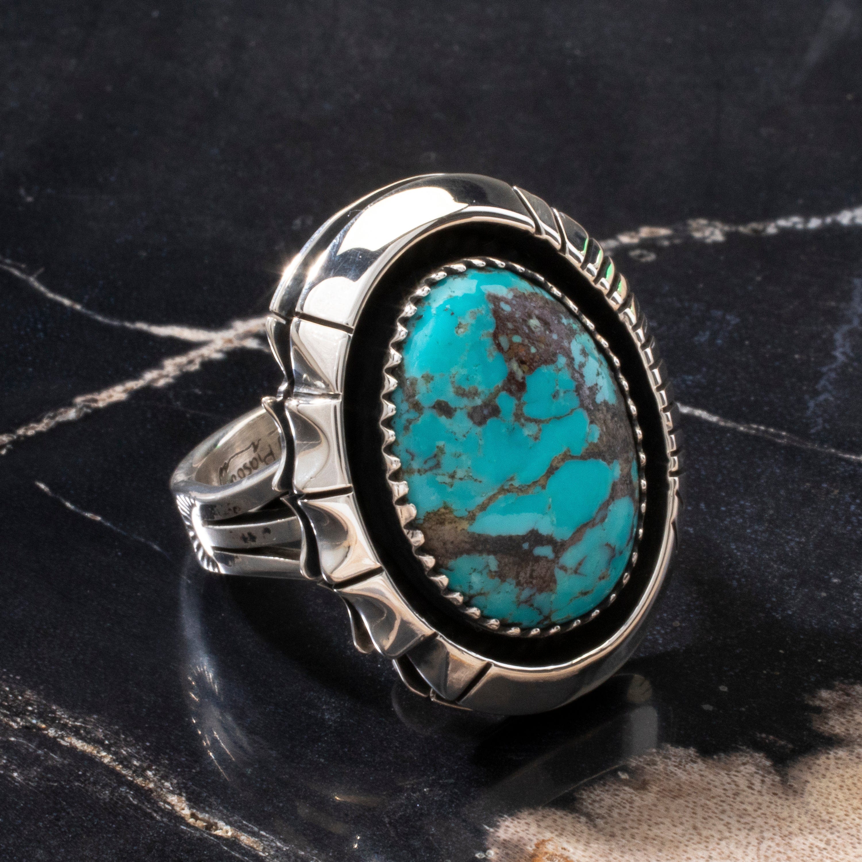 Kalifano Native American Jewelry 7 Joe Piaso Jr. Sleeping Beauty Turquoise Navajo USA Native American Made 925 Sterling Silver Ring NAR900.036.7