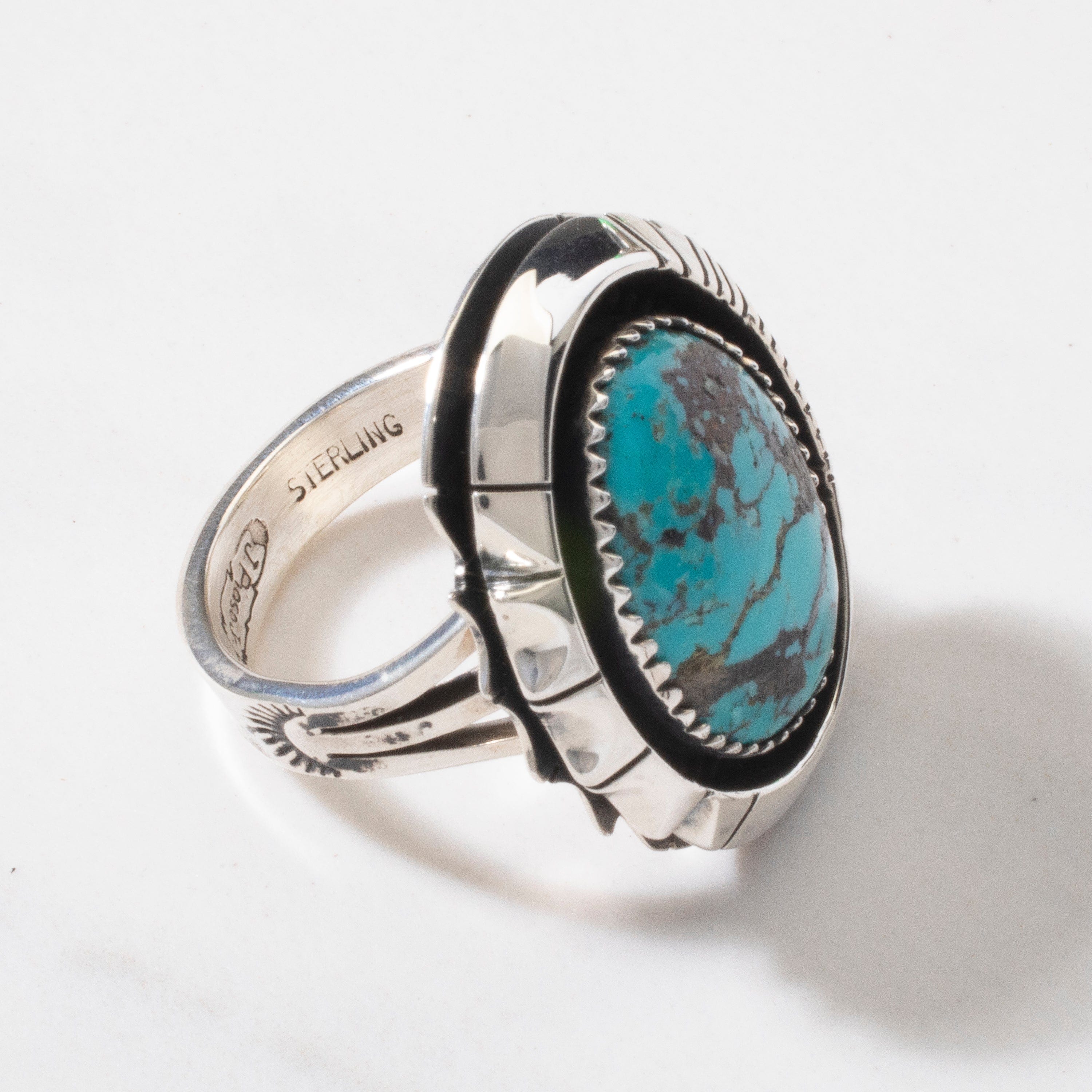 Kalifano Native American Jewelry 7 Joe Piaso Jr. Sleeping Beauty Turquoise Navajo USA Native American Made 925 Sterling Silver Ring NAR900.036.7
