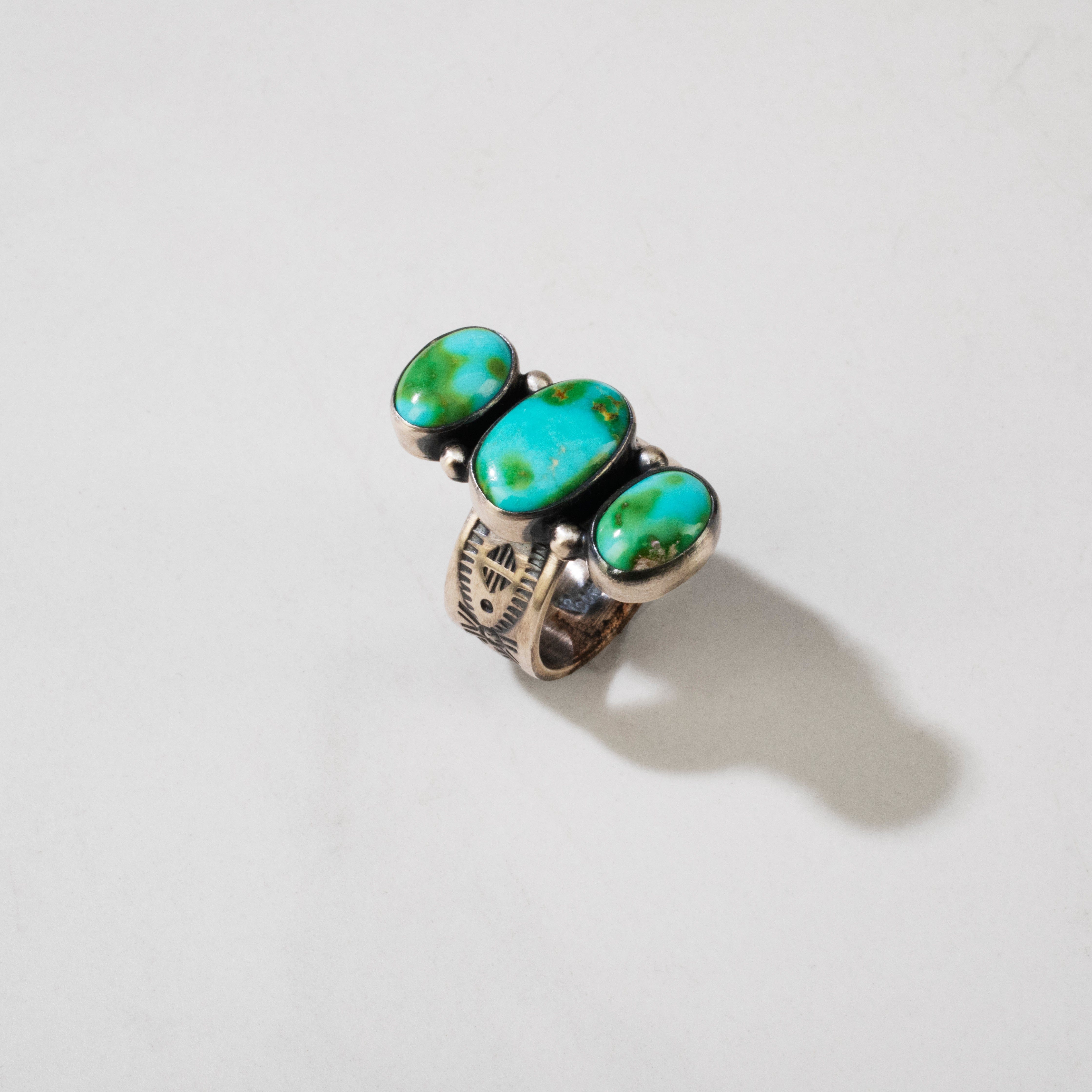 Kalifano Native American Jewelry 7 Loretta Delgarito Sonoran Gold Turquoise Navajo Triple Stone USA Native American Made 925 Sterling Silver Ring NAR1500.025.7