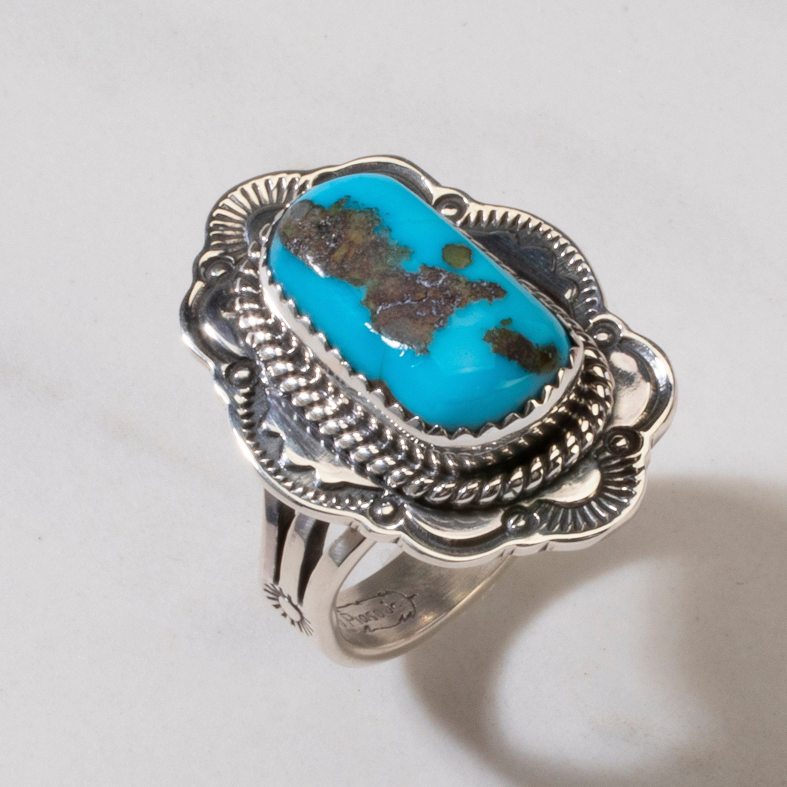 Kalifano Native American Jewelry 8.5 Joe Piaso Jr. Sleeping Beauty Turquoise Navajo USA Native American Made 925 Sterling Silver Ring NAR700.047.85