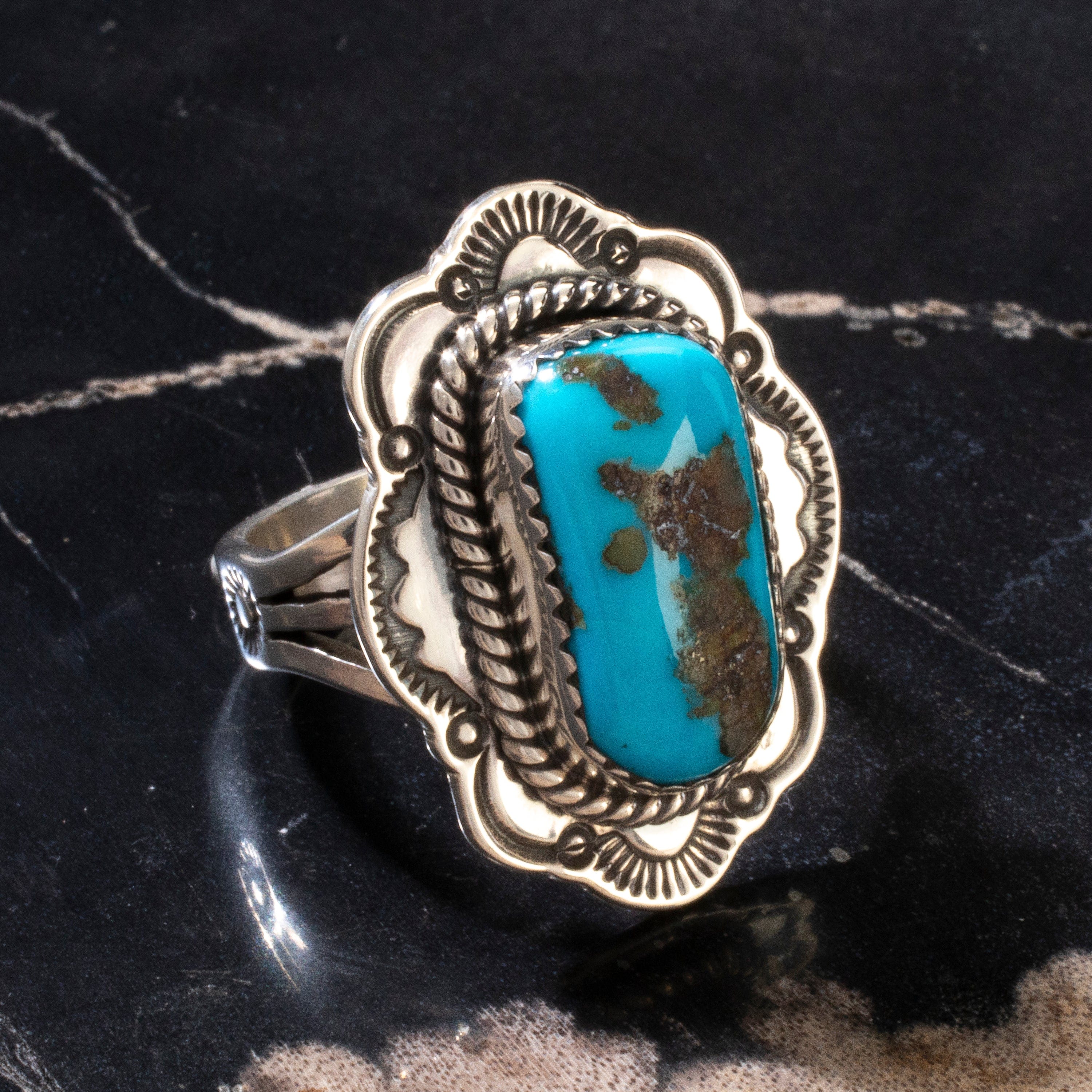 Kalifano Native American Jewelry 8.5 Joe Piaso Jr. Sleeping Beauty Turquoise Navajo USA Native American Made 925 Sterling Silver Ring NAR700.047.85