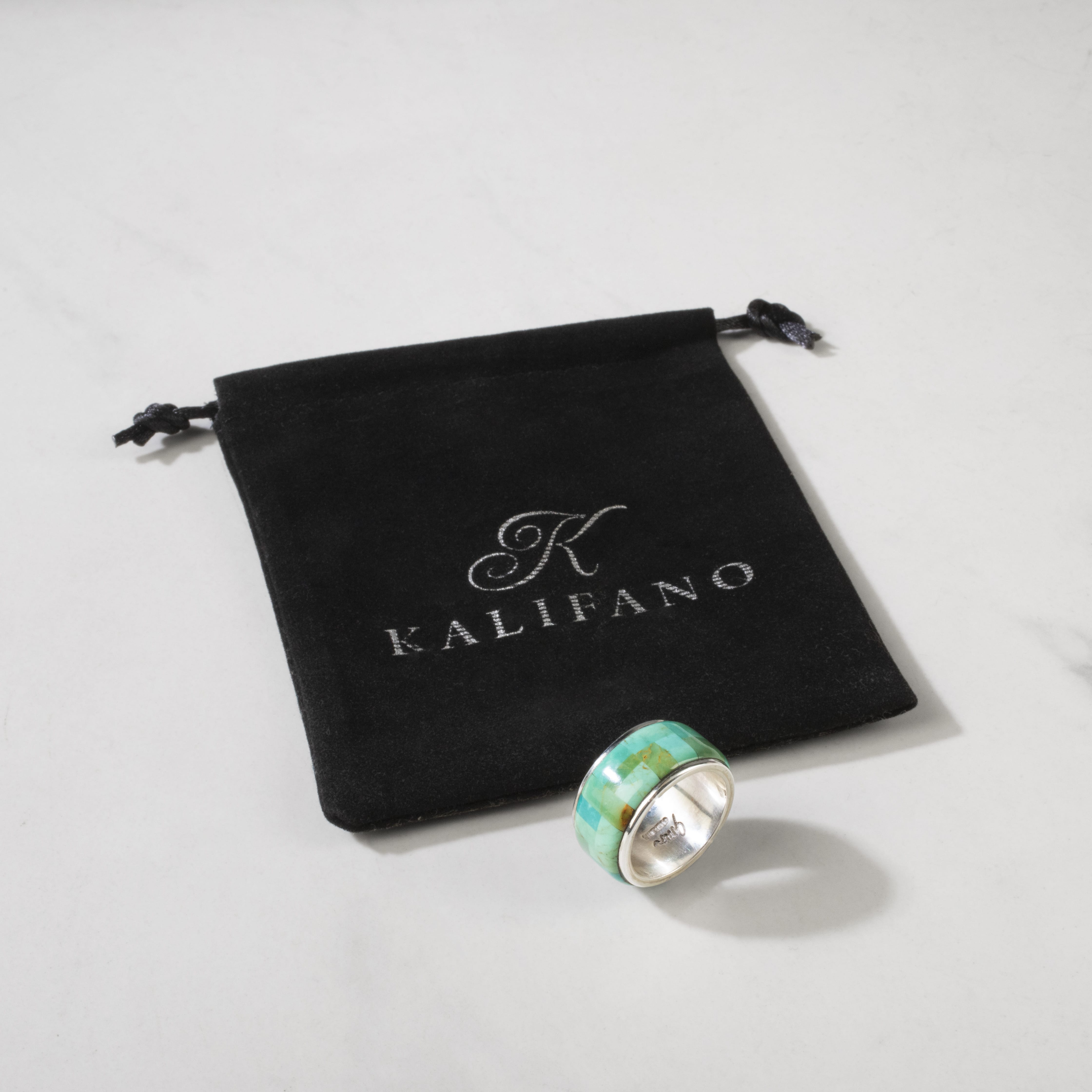 Kalifano Native American Jewelry 8.5 Kingman Turquoise USA Native American Made 925 Sterling Silver Inlaid Ring NAR950.005.85