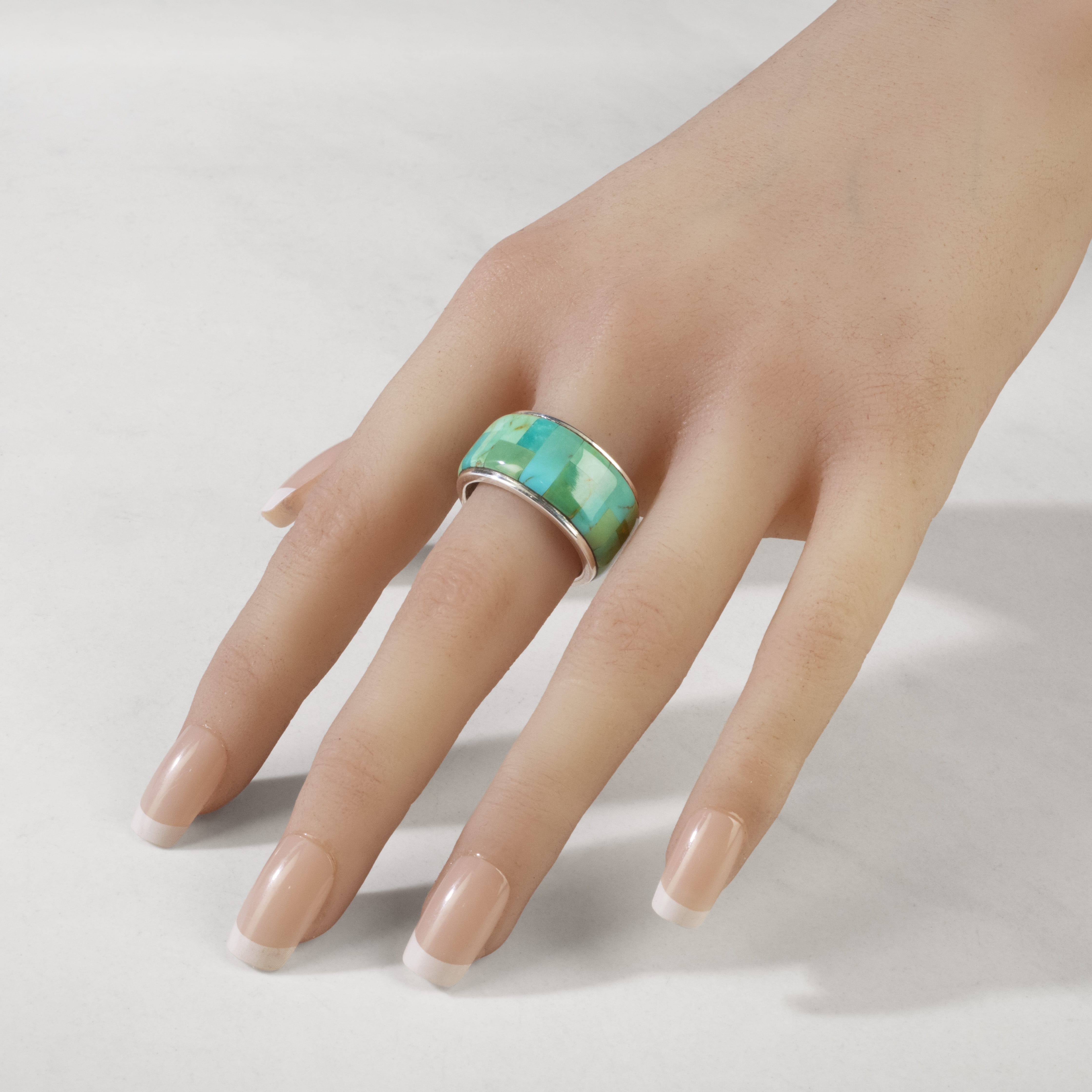 Kalifano Native American Jewelry 8.5 Kingman Turquoise USA Native American Made 925 Sterling Silver Inlaid Ring NAR950.005.85