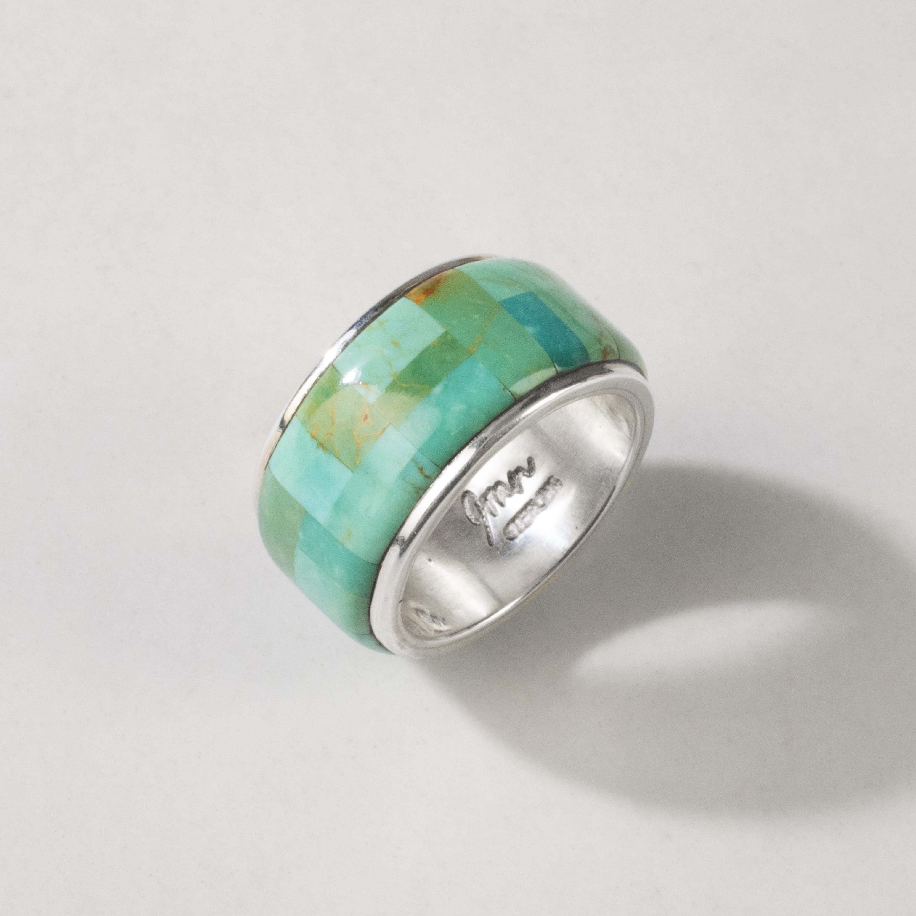 Kalifano Native American Jewelry 8.5 Kingman Turquoise USA Native American Made 925 Sterling Silver Inlaid Ring NAR950.005.85