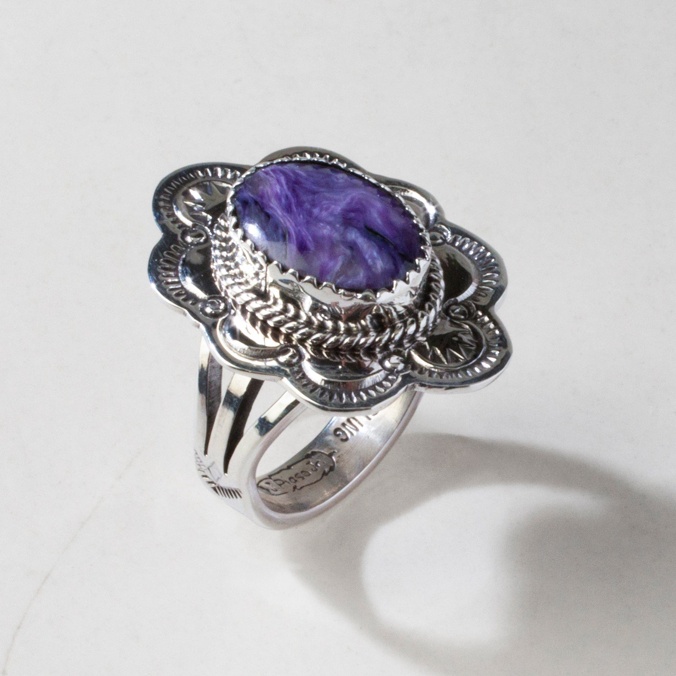Kalifano Native American Jewelry 8 Joe Piaso Jr. Charoite Navajo USA Native American 925 Sterling Silver Ring NAR1200.061.8