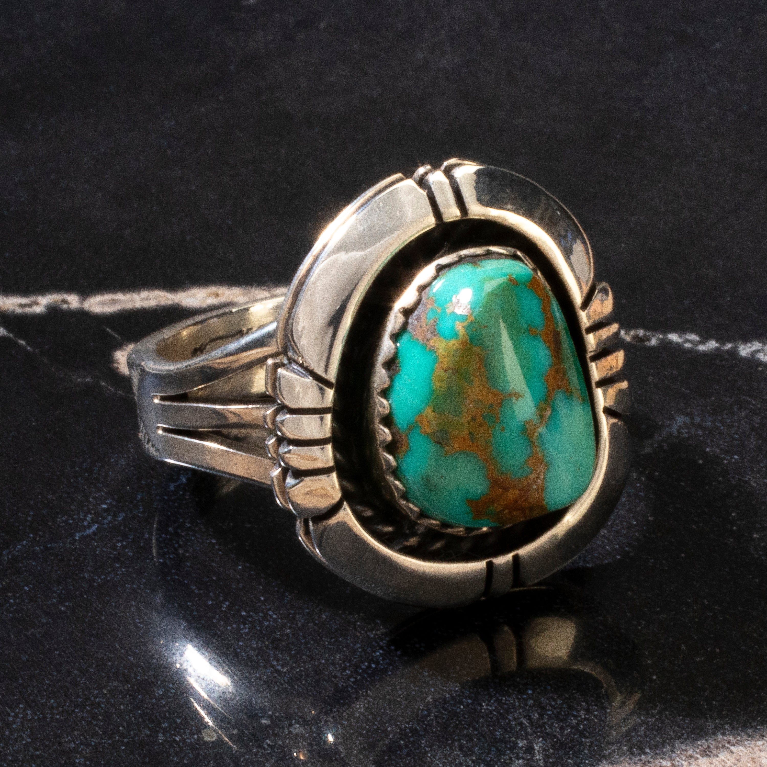 Kalifano Native American Jewelry 8 Joe Piaso Jr. King Manassa Turquoise Navajo USA Native American Made 925 Sterling Silver Ring NAR600.076.8