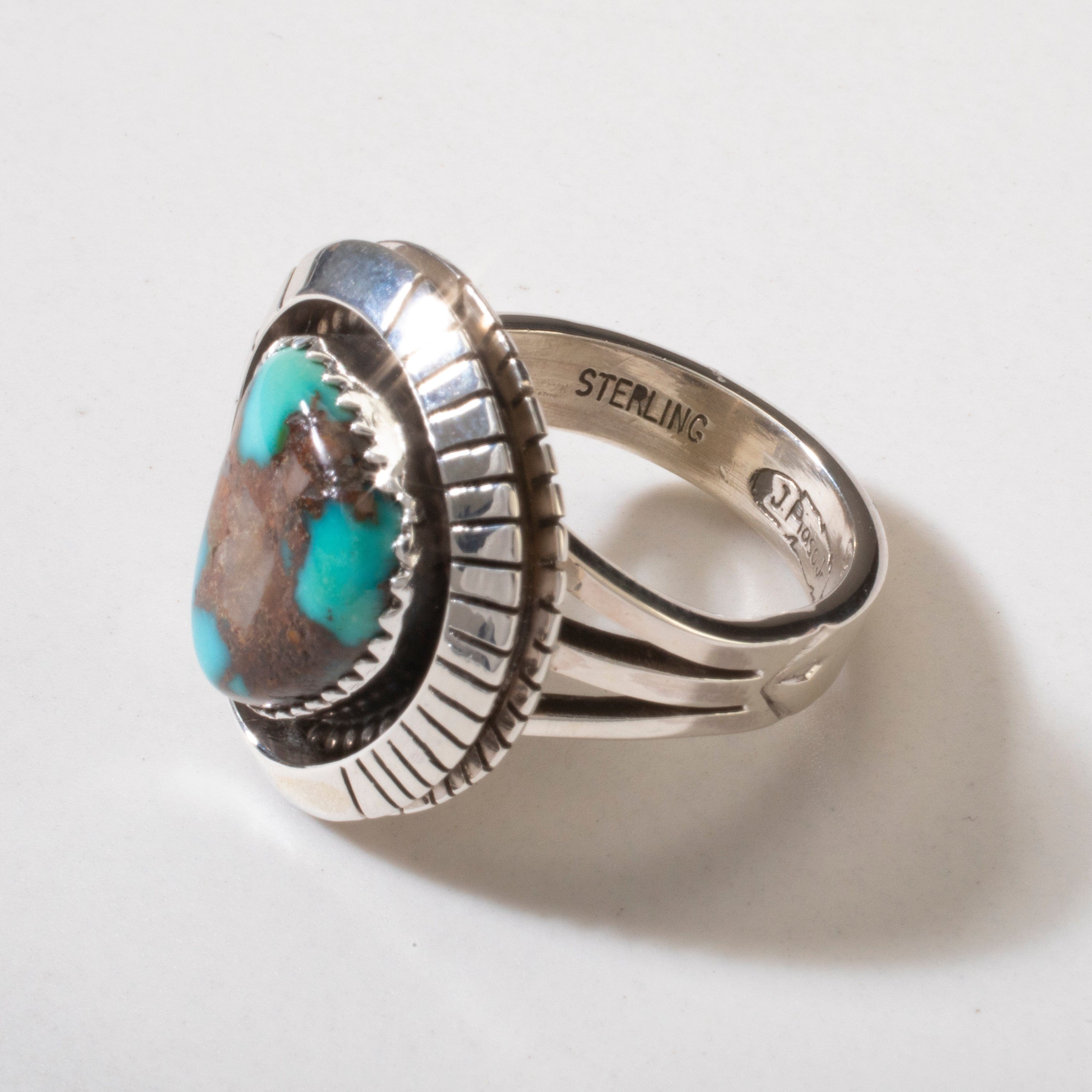 Kalifano Native American Jewelry 8 Joe Piaso Jr.  King Manassa Turquoise Navajo USA Native American Made 925 Sterling Silver Ring NAR700.044.8