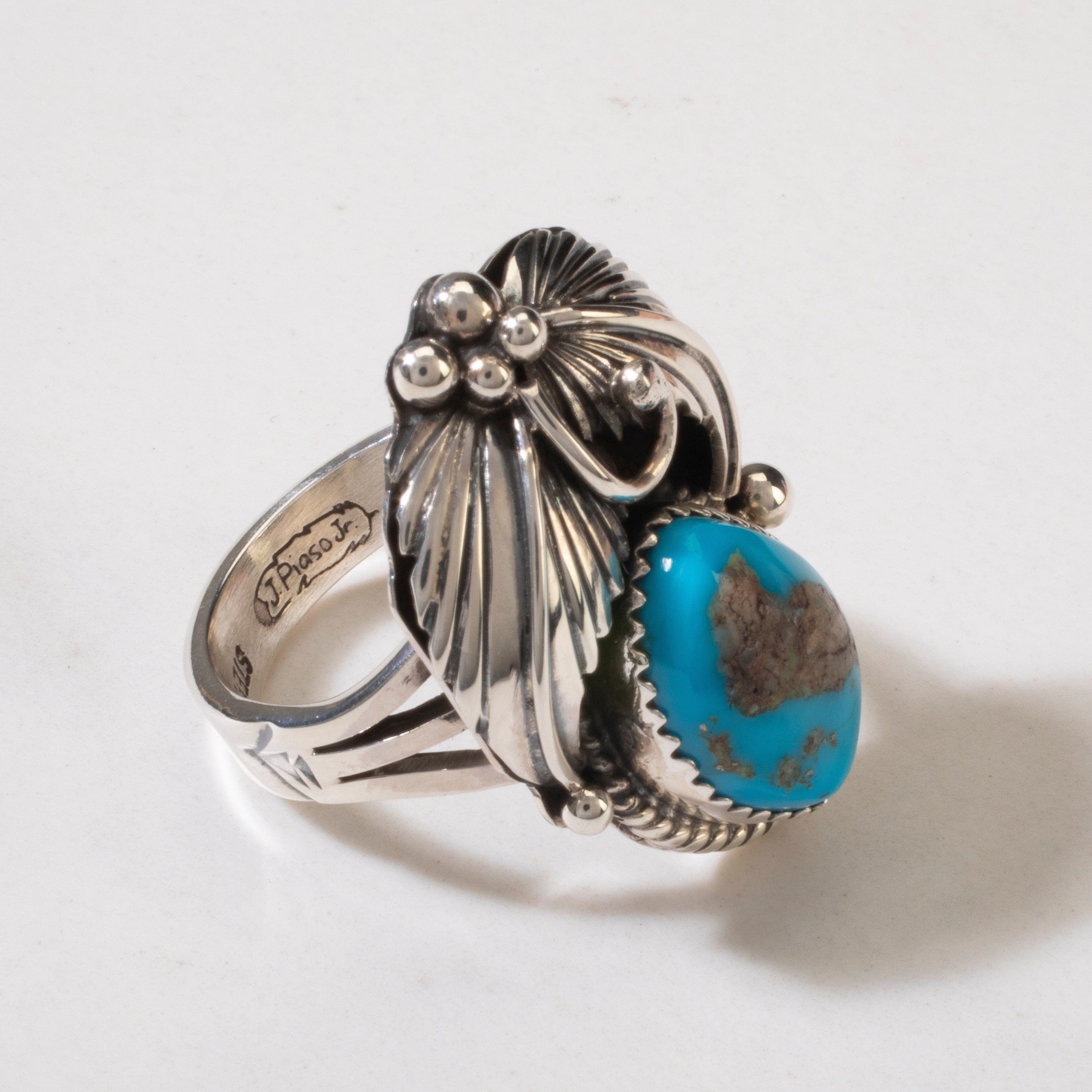 Kalifano Native American Jewelry 8 Joe Piaso Jr. Sleeping Beauty Turquoise Feather Navajo USA Native American Made 925 Sterling Silver Ring NAR600.080.8