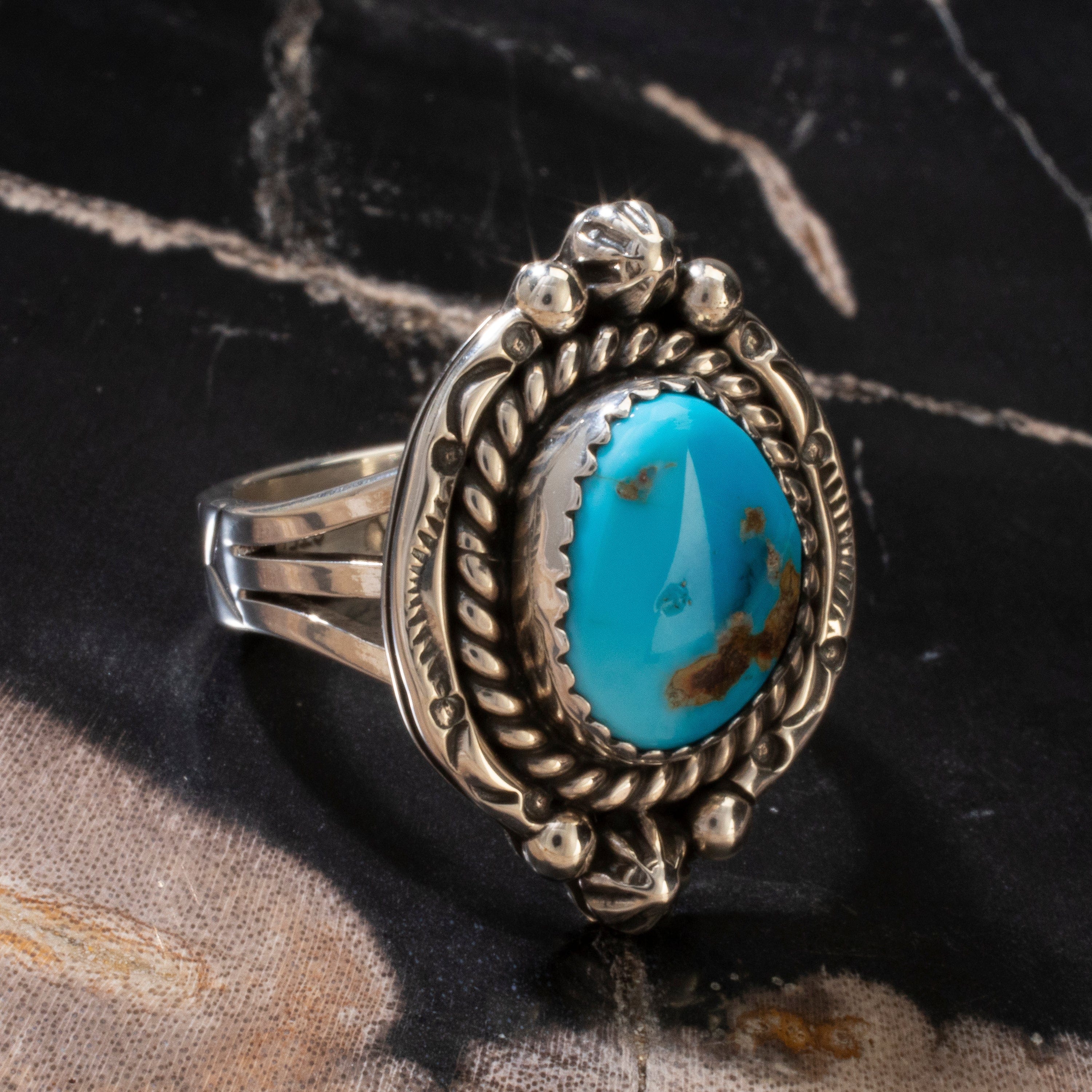 Kalifano Native American Jewelry 8 Joe Piaso Jr. Sleeping Beauty Turquoise Navajo USA Native American Made 925 Sterling Silver Ring NAR600.048.8