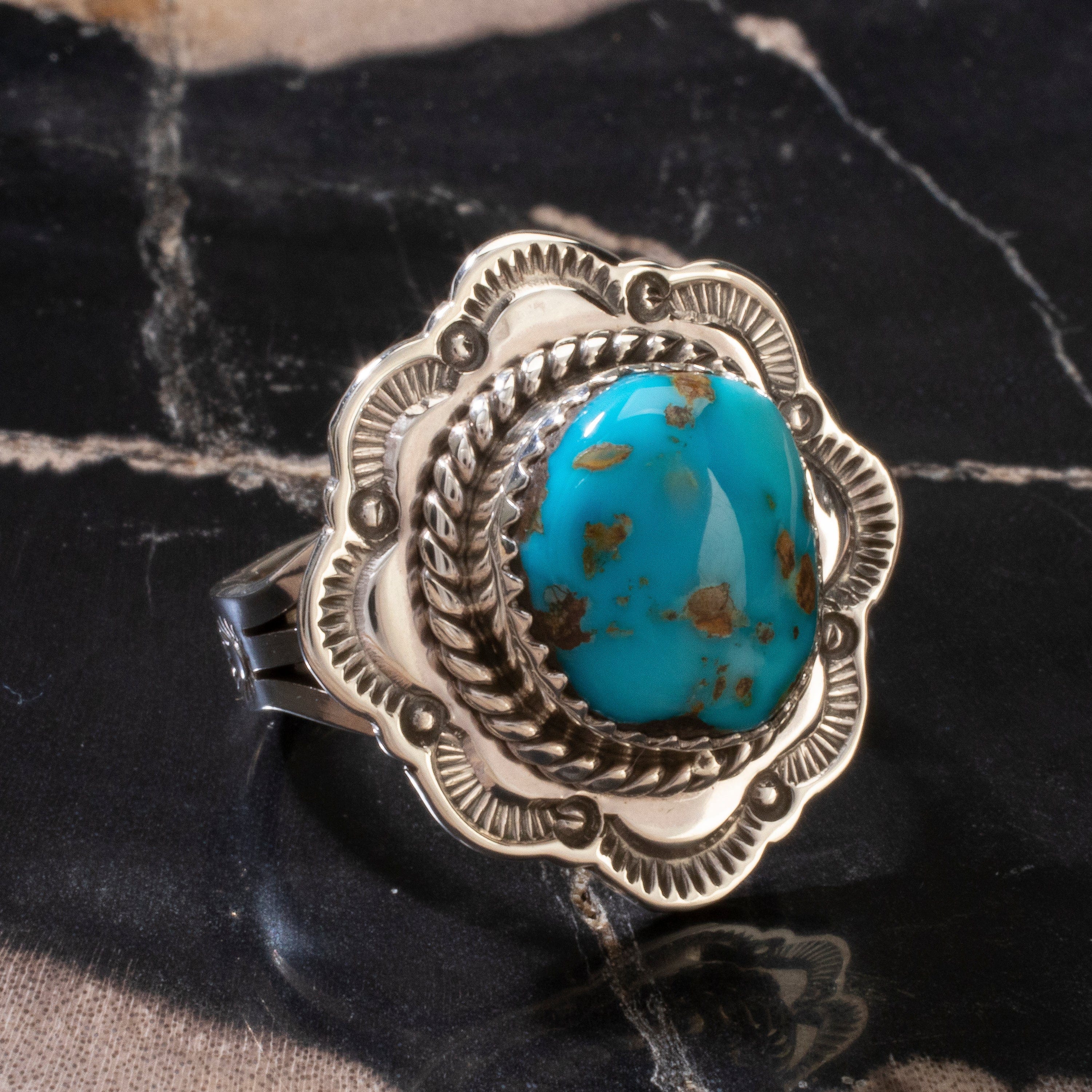 Kalifano Native American Jewelry 8 Joe Piaso Jr. Sleeping Beauty Turquoise Navajo USA Native American Made 925 Sterling Silver Ring NAR600.058.8