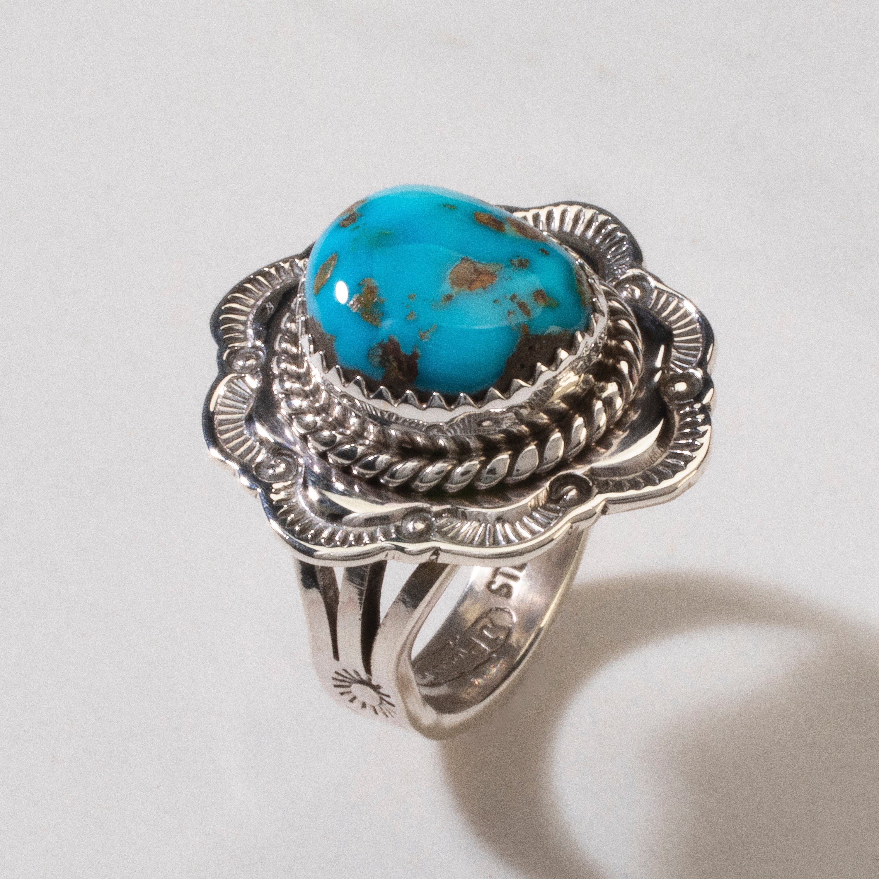 Kalifano Native American Jewelry 8 Joe Piaso Jr. Sleeping Beauty Turquoise Navajo USA Native American Made 925 Sterling Silver Ring NAR600.058.8