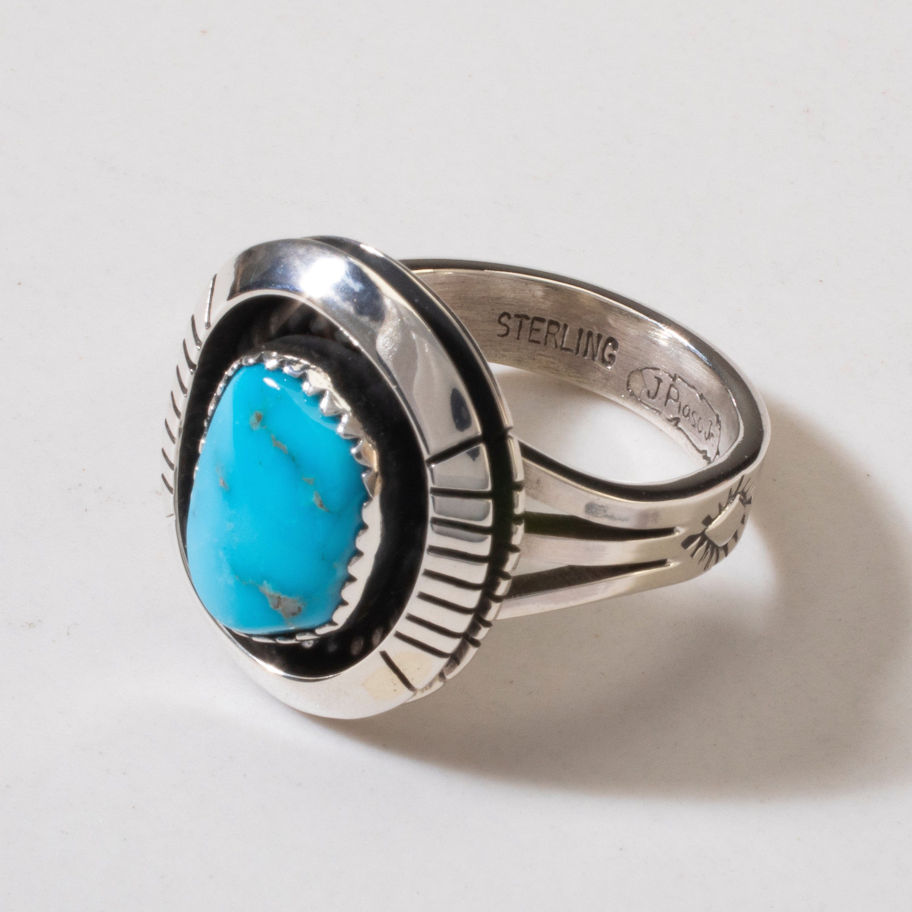 Kalifano Native American Jewelry 8 Joe Piaso Jr. Sleeping Beauty Turquoise Navajo USA Native American Made 925 Sterling Silver Ring NAR600.061.8