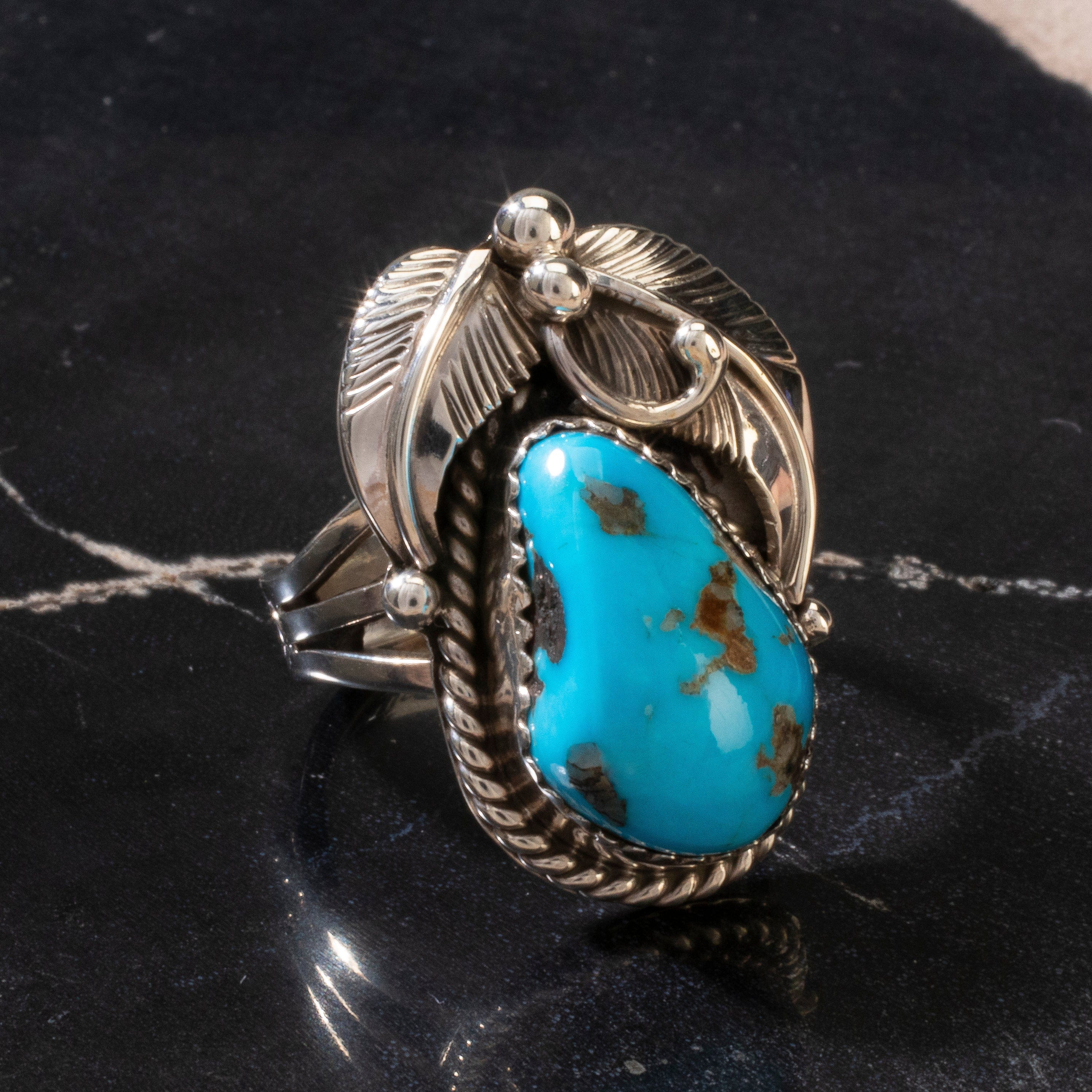 Kalifano Native American Jewelry 8 Joe Piaso Jr. Sleeping Beauty Turquoise Navajo USA Native American Made 925 Sterling Silver Ring NAR600.065.8