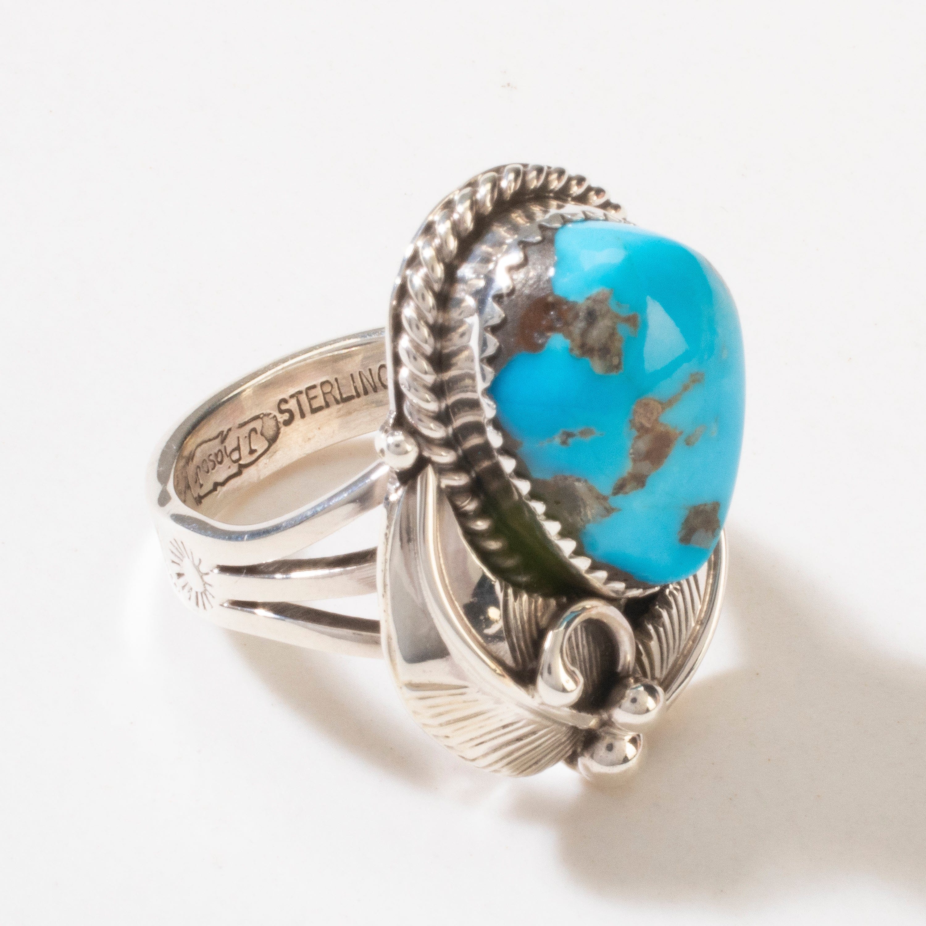 Kalifano Native American Jewelry 8 Joe Piaso Jr. Sleeping Beauty Turquoise Navajo USA Native American Made 925 Sterling Silver Ring NAR600.065.8