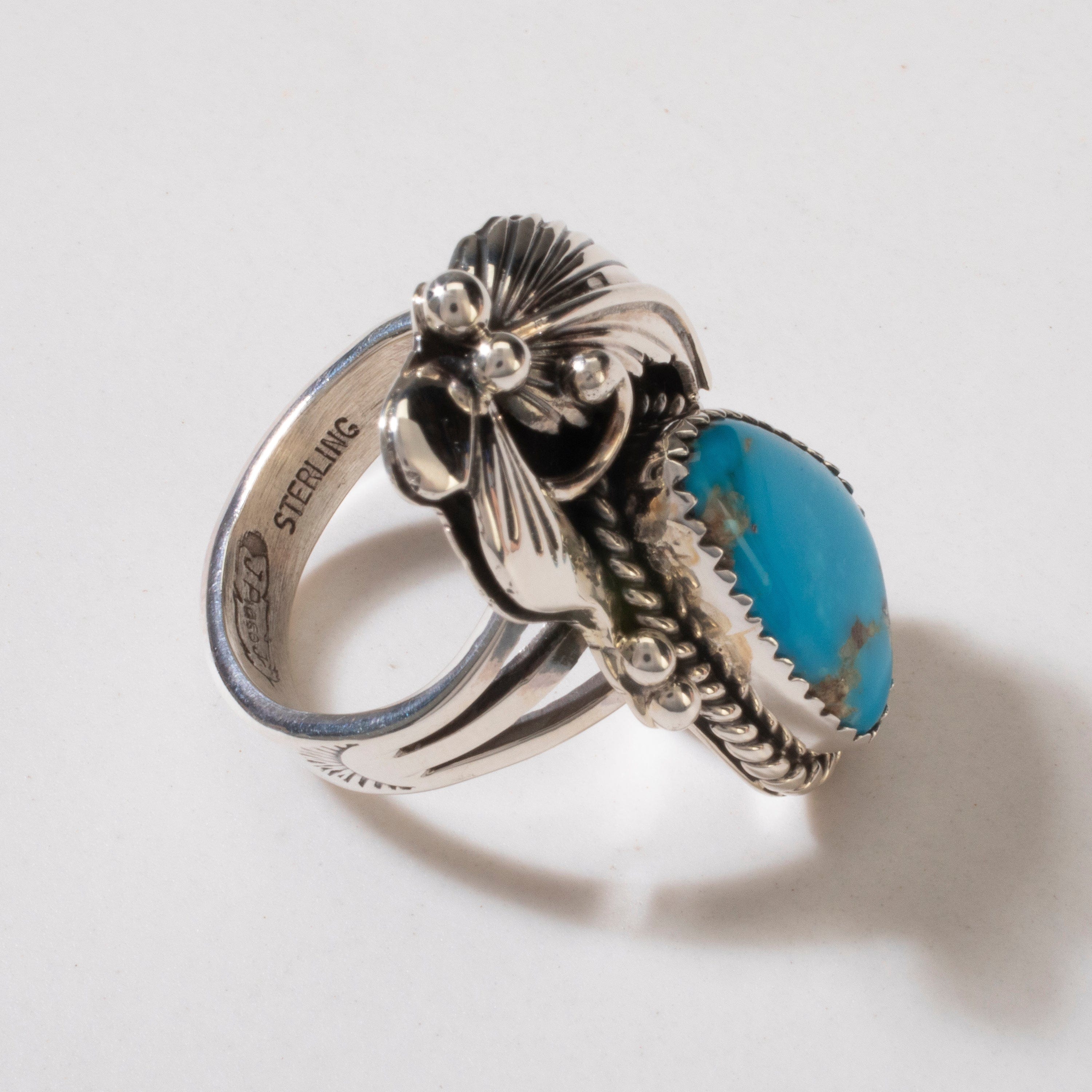 Kalifano Native American Jewelry 8 Joe Piaso Jr. Sleeping Beauty Turquoise Navajo USA Native American Made 925 Sterling Silver Ring NAR600.071.8