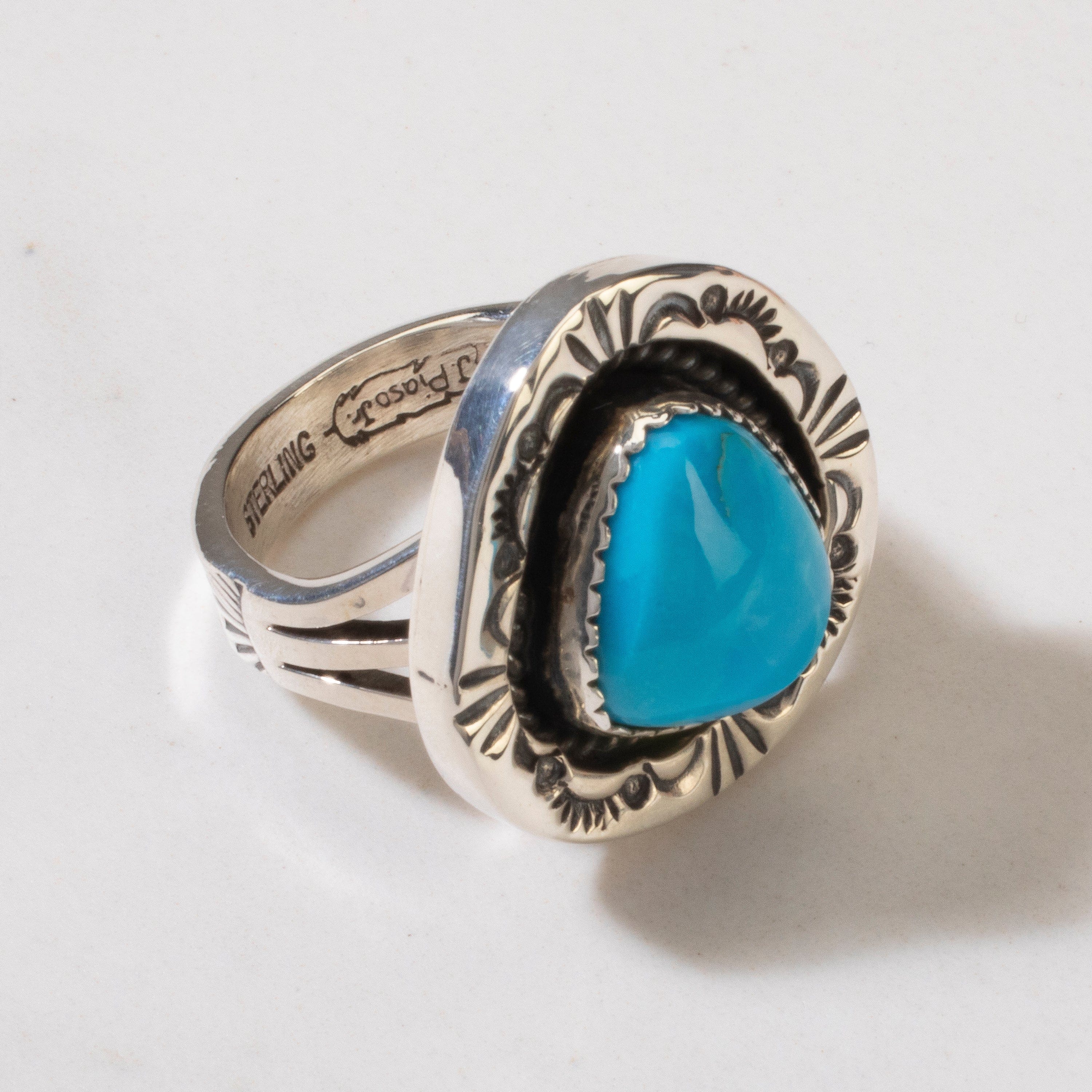 Kalifano Native American Jewelry 8 Joe Piaso Jr. Sleeping Beauty Turquoise Navajo USA Native American Made 925 Sterling Silver Ring NAR600.072.8