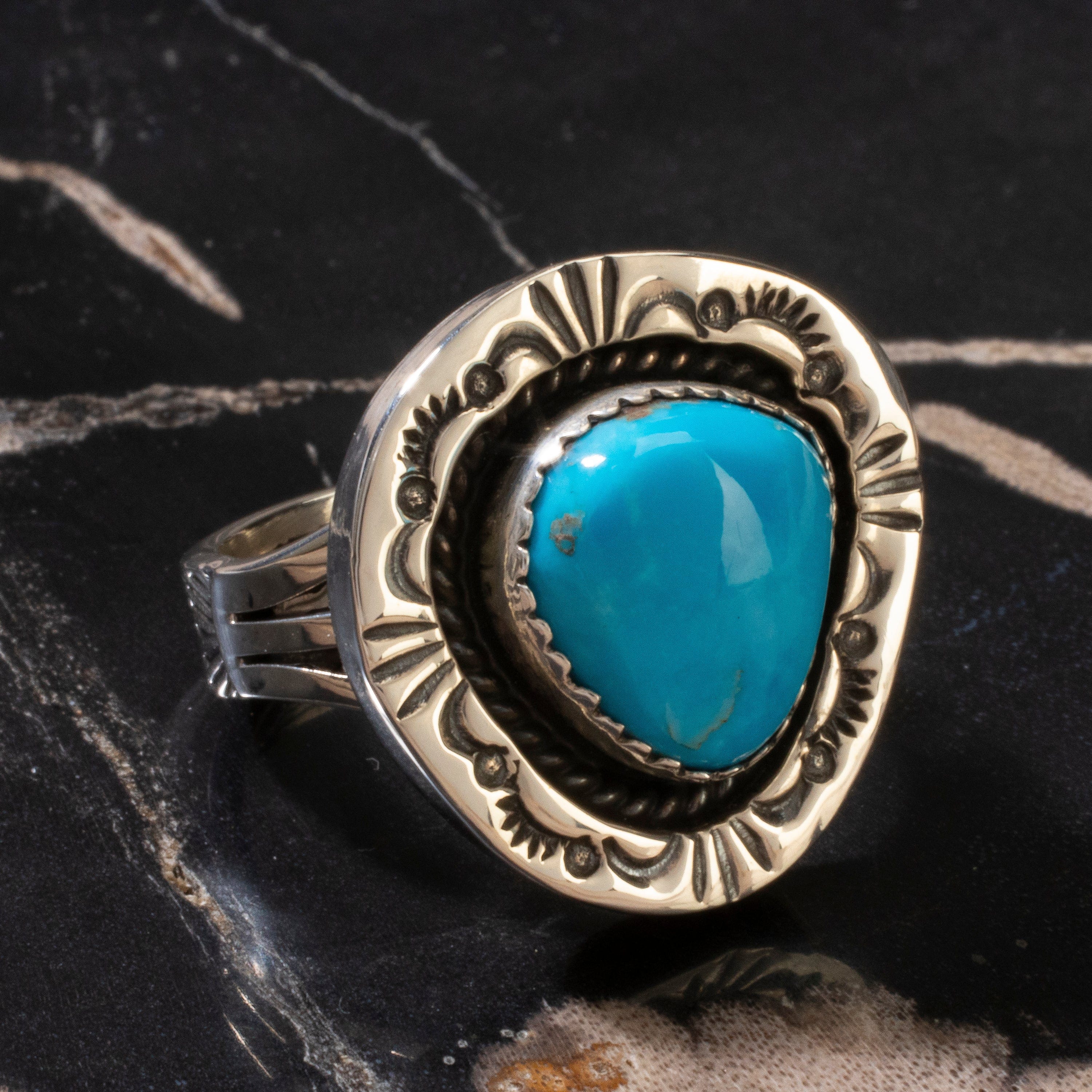 Kalifano Native American Jewelry 8 Joe Piaso Jr. Sleeping Beauty Turquoise Navajo USA Native American Made 925 Sterling Silver Ring NAR600.072.8