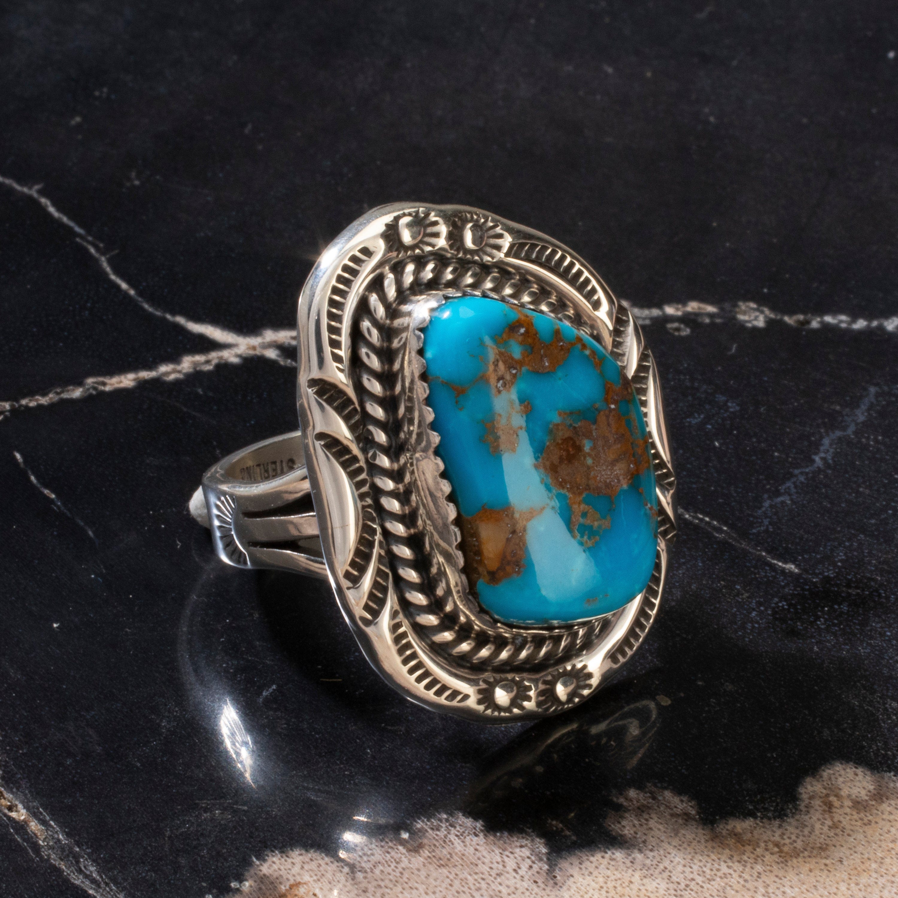 Kalifano Native American Jewelry 8 Joe Piaso Jr. Sleeping Beauty Turquoise Navajo USA Native American Made 925 Sterling Silver Ring NAR800.045.8