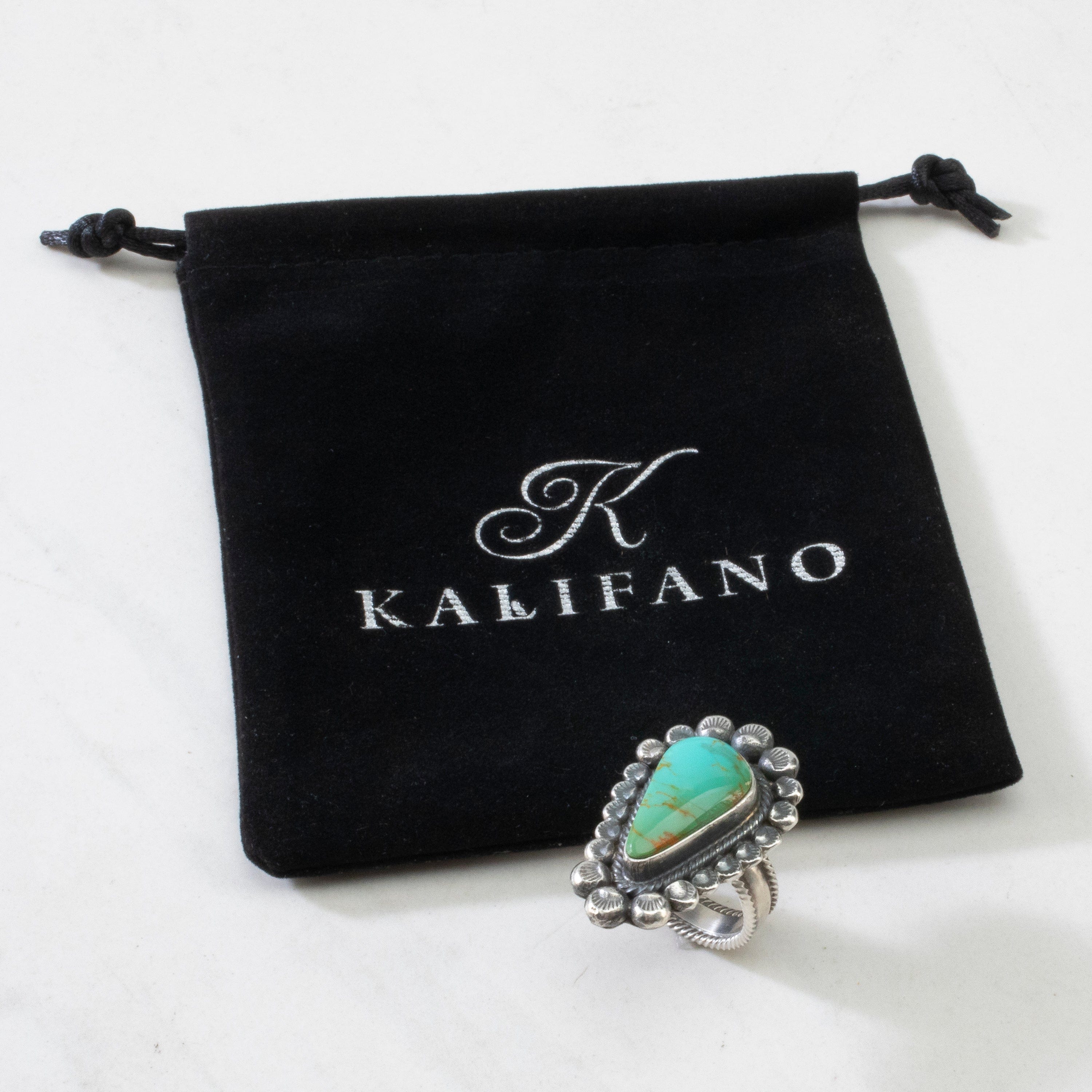 Kalifano Native American Jewelry 8 Leon Martinez Carico Lake Turquoise Navajo USA Native American Made 925 Sterling Silver Ring NAR2400.015.8