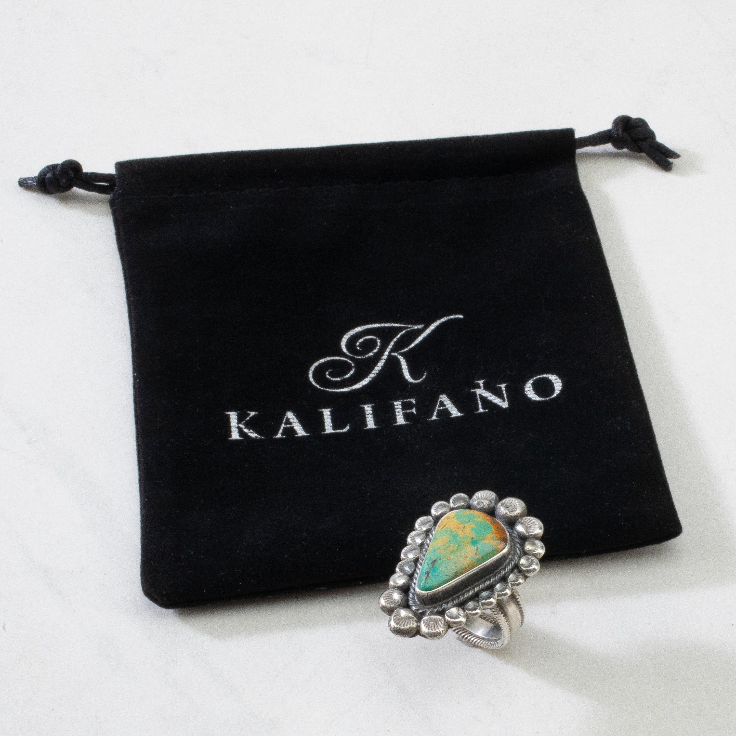 Kalifano Native American Jewelry 8 Leon Martinez Carico Lake Turquoise Navajo USA Native American Made 925 Sterling Silver Ring NAR2400.016.8