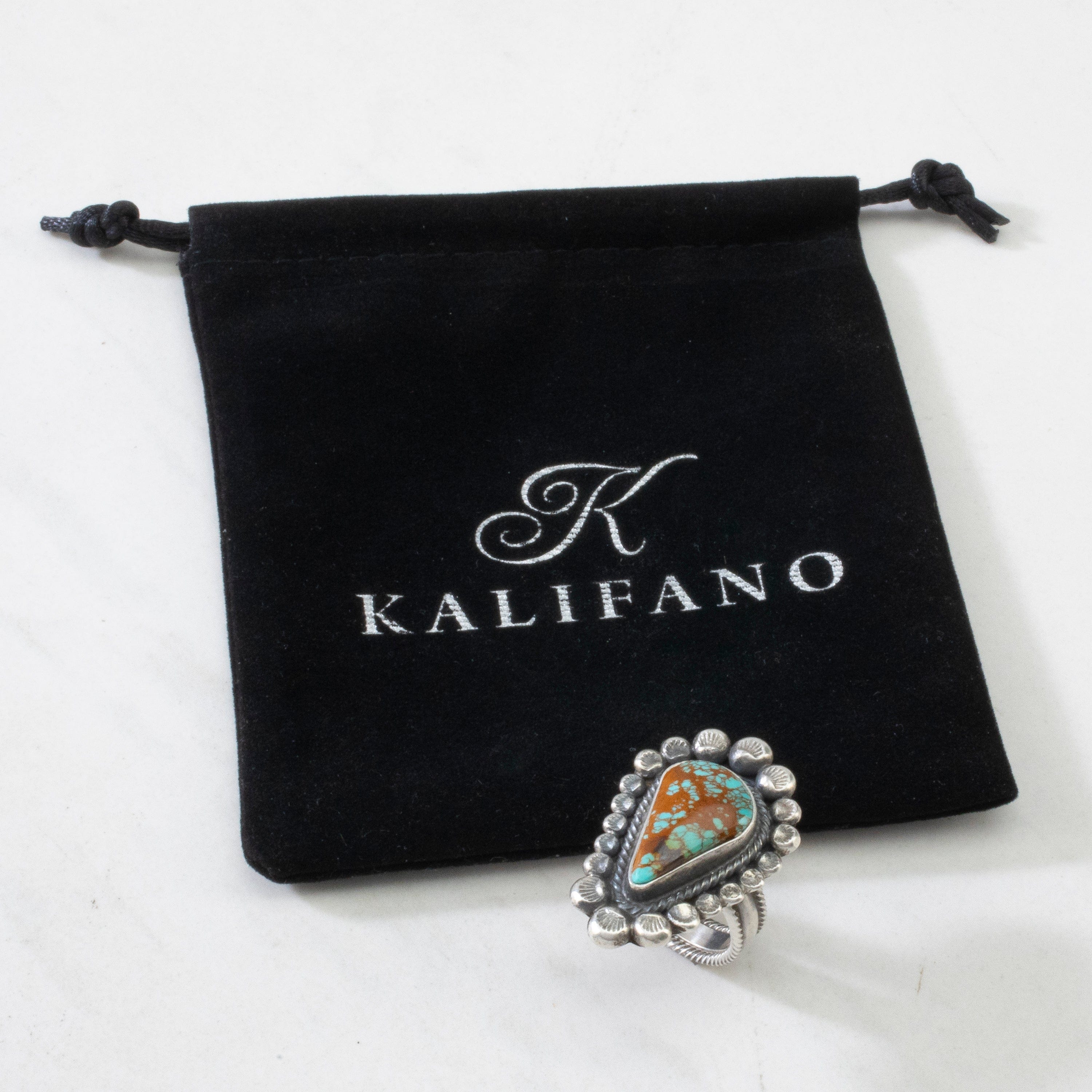 Kalifano Native American Jewelry 8 Leon Martinez Carico Lake Turquoise Navajo USA Native American Made 925 Sterling Silver Ring NAR2400.022.8