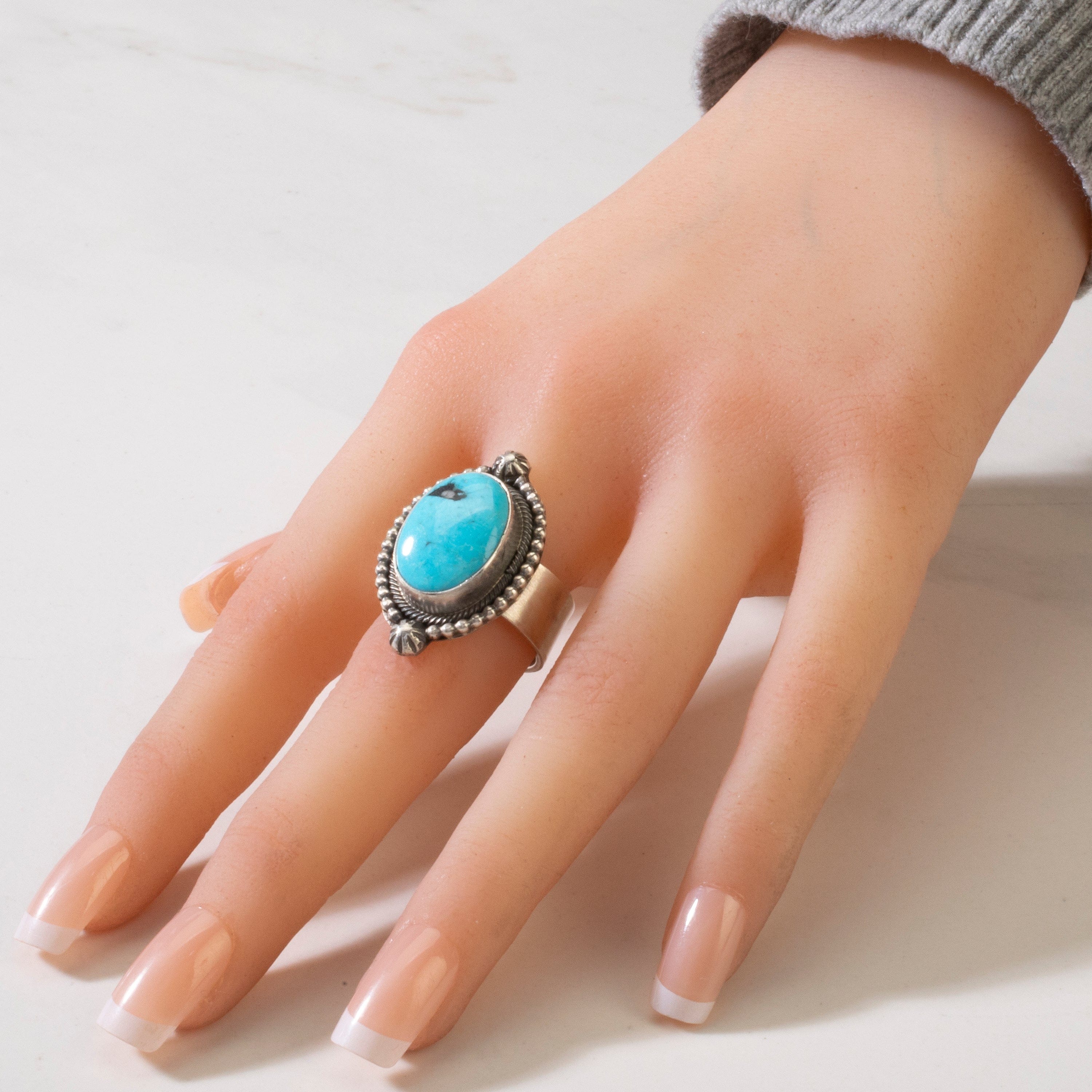 Kalifano Native American Jewelry 8 Scott Skeets Royston Turquoise Navajo USA Native American Made 925 Sterling Silver Ring NAR900.039.8