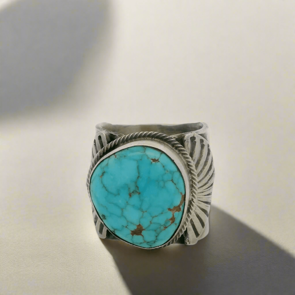 Kalifano Native American Jewelry 9.5 Tillie Jon Kingman Turquoise Navajo USA Native American Made 925 Sterling Silver Ring NAR1800.035.95