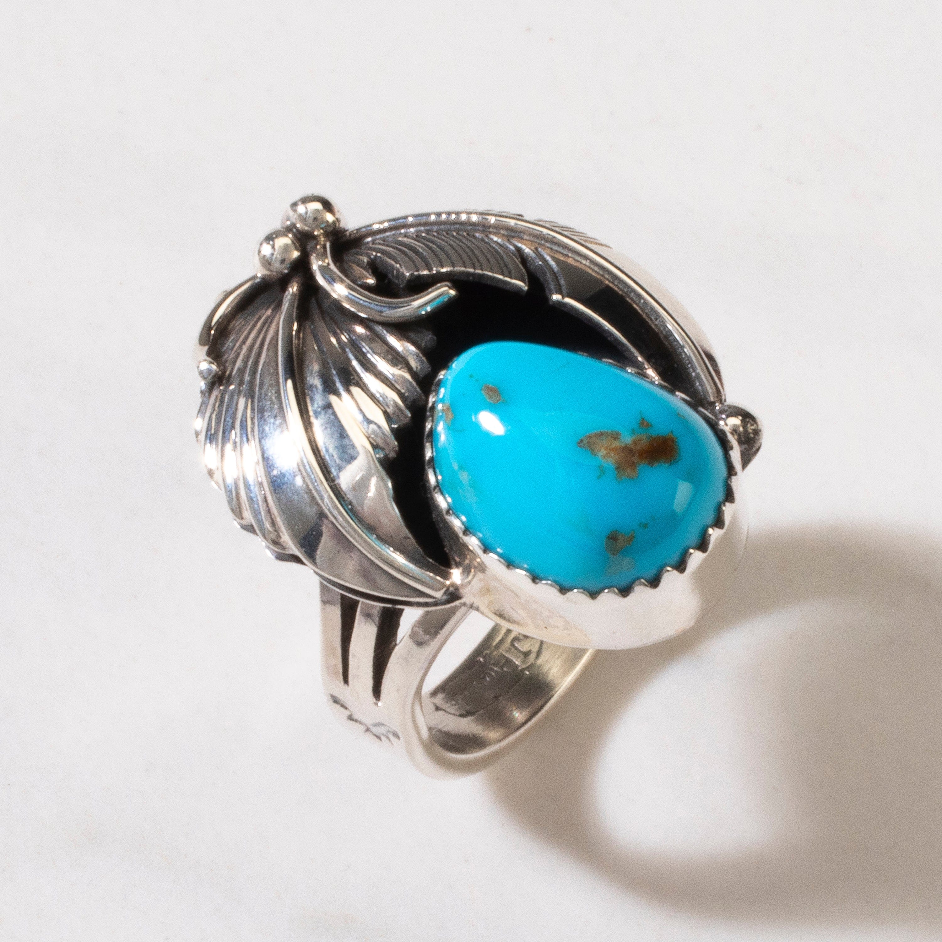 Kalifano Native American Jewelry 9 Joe Piaso Jr. Sleeping Beauty Turquoise Feather Navajo USA Native American Made 925 Sterling Silver Ring NAR600.074.9